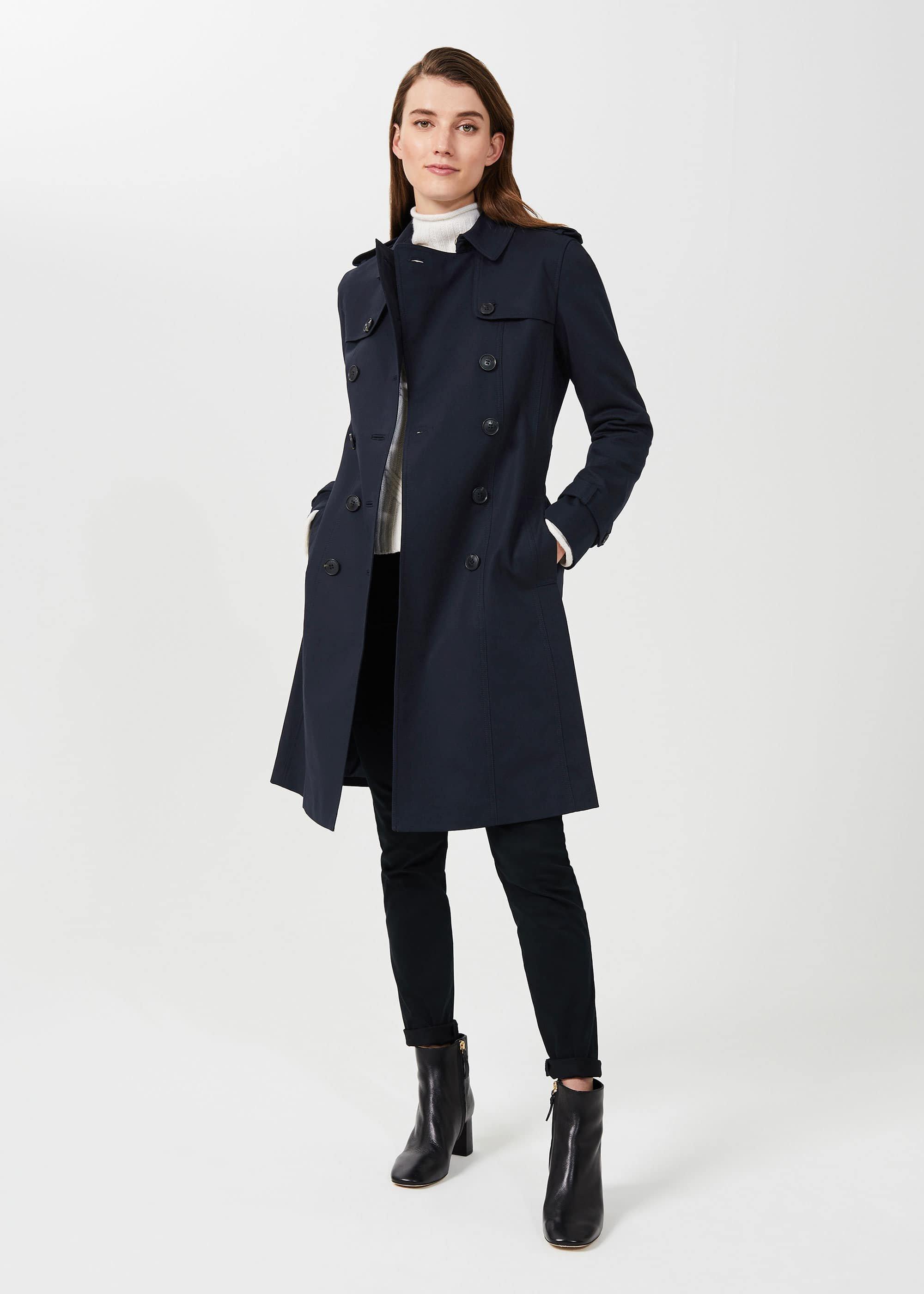 Saskia Water Resistant Trench Coat, Navy, hi-res