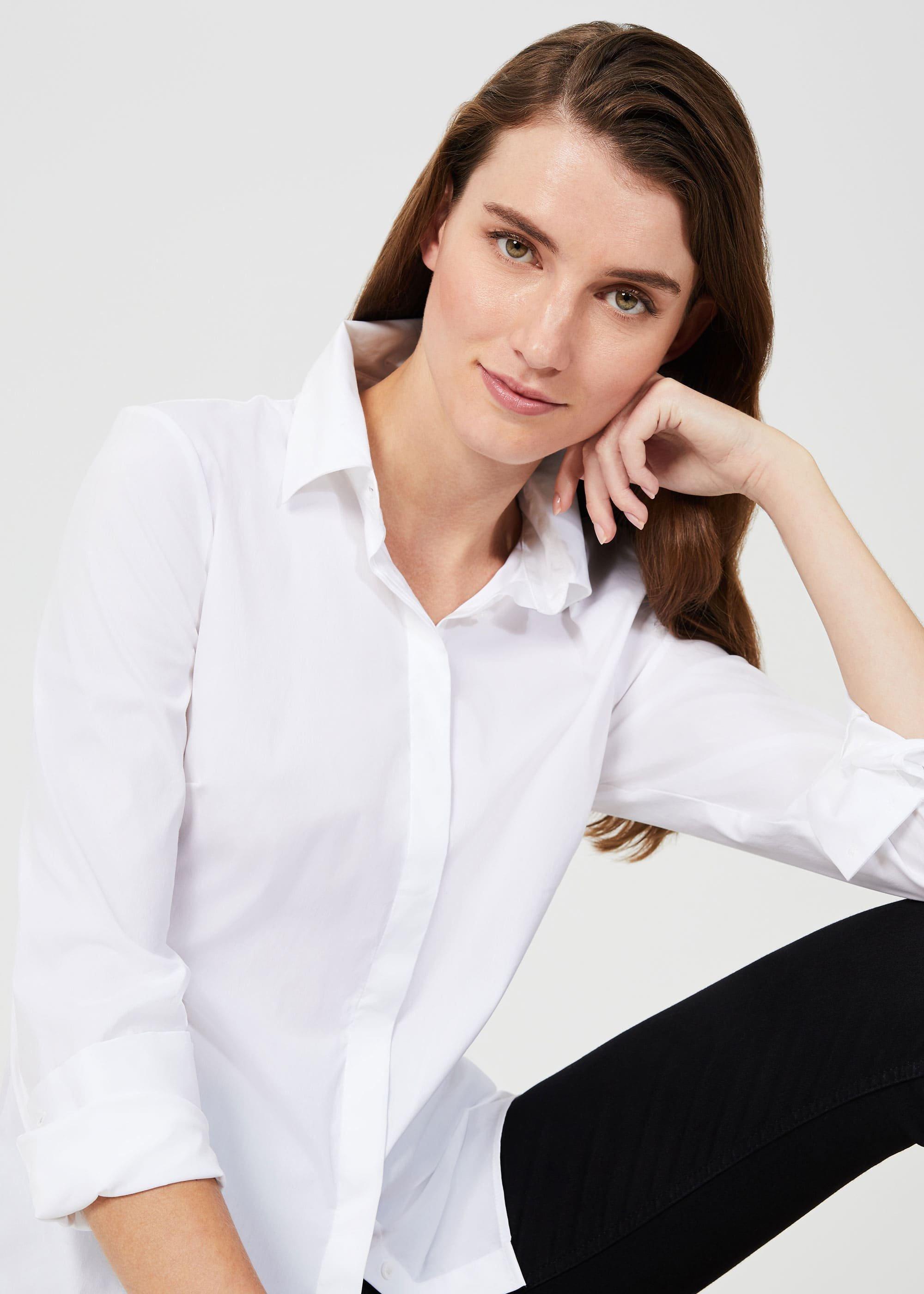 Victoria Cotton Shirt, White, hi-res