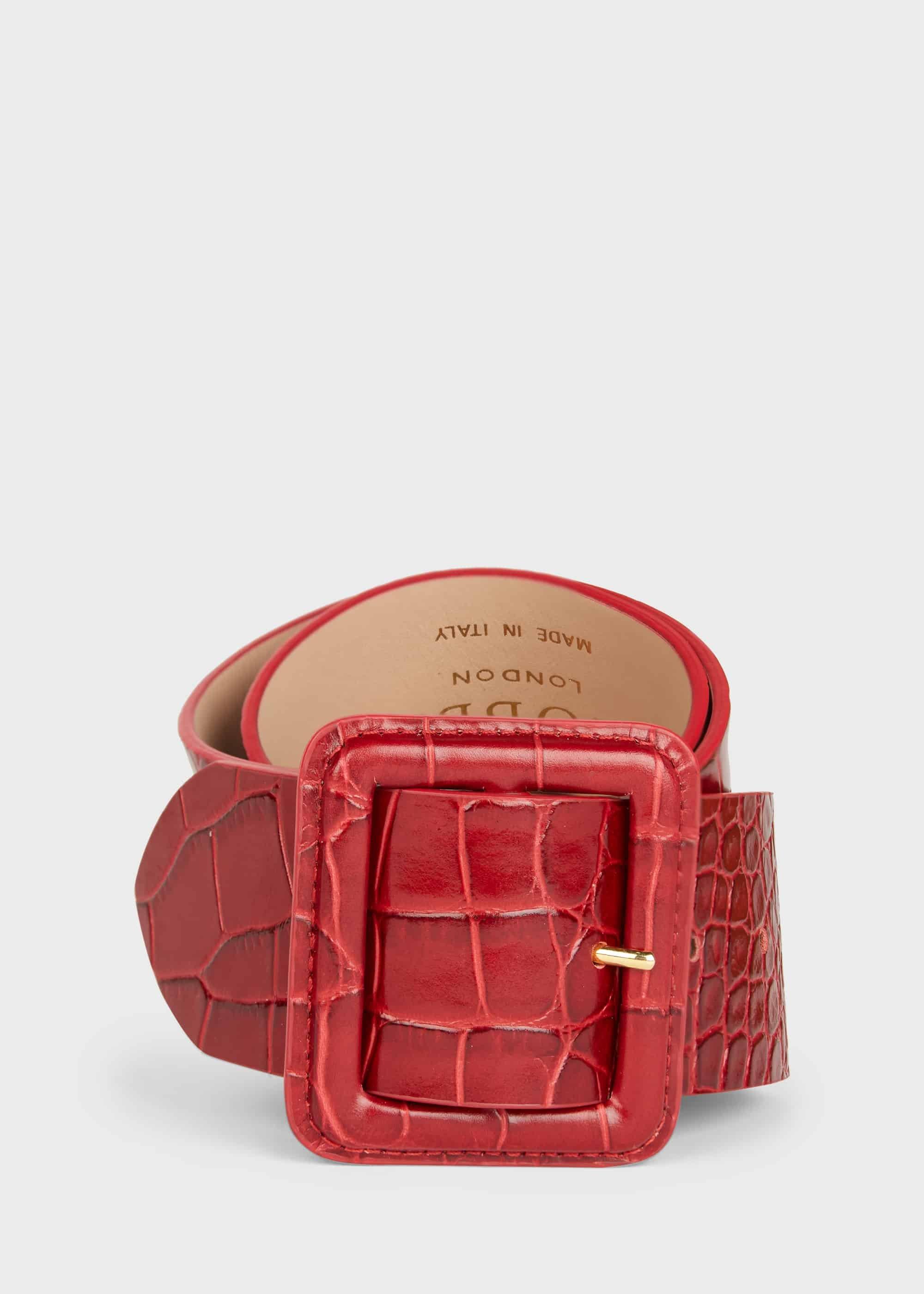 Anya Crocodile Print Belt, Red, hi-res