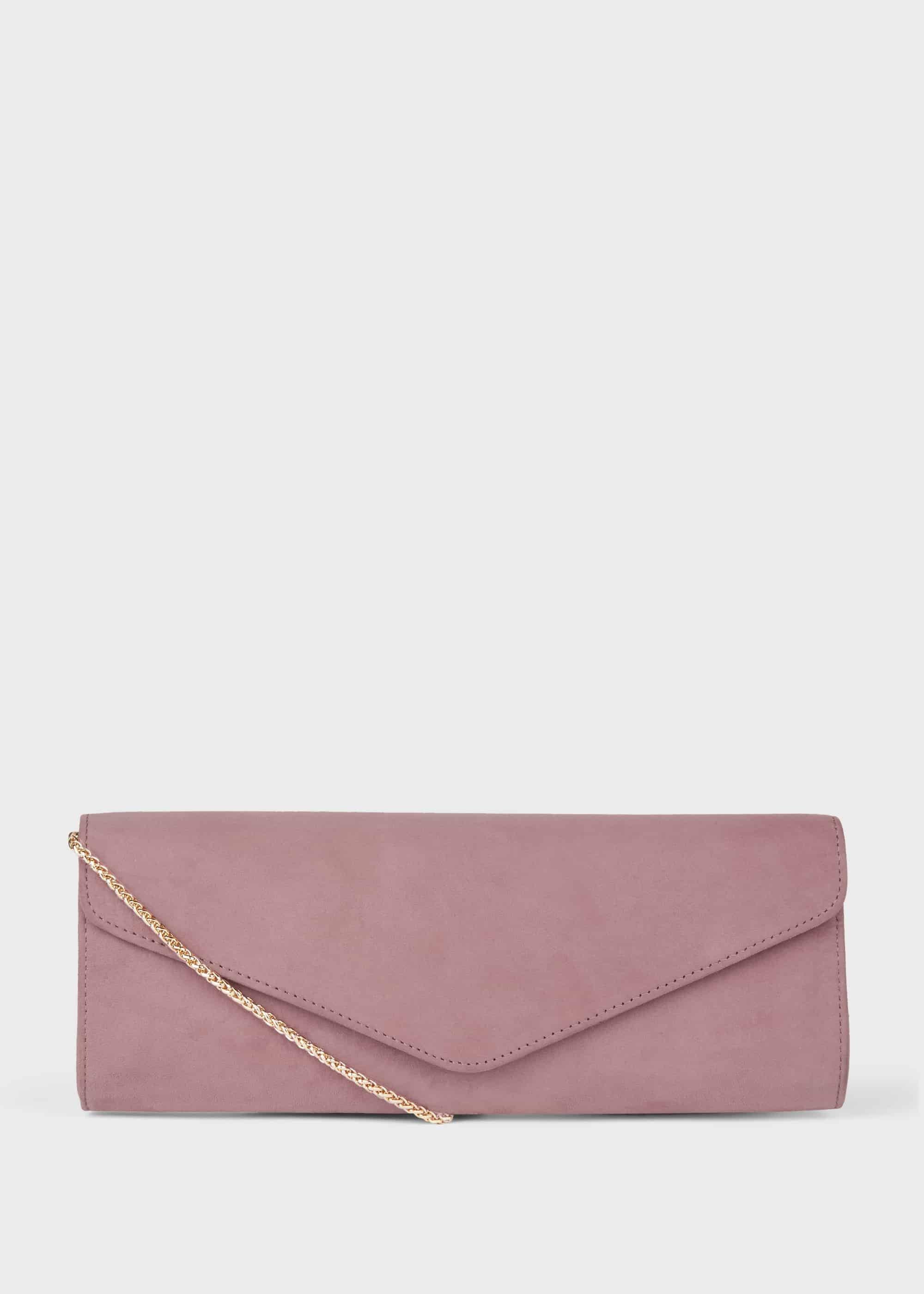 Evie Suede Clutch Bag, Dusky Pink, hi-res