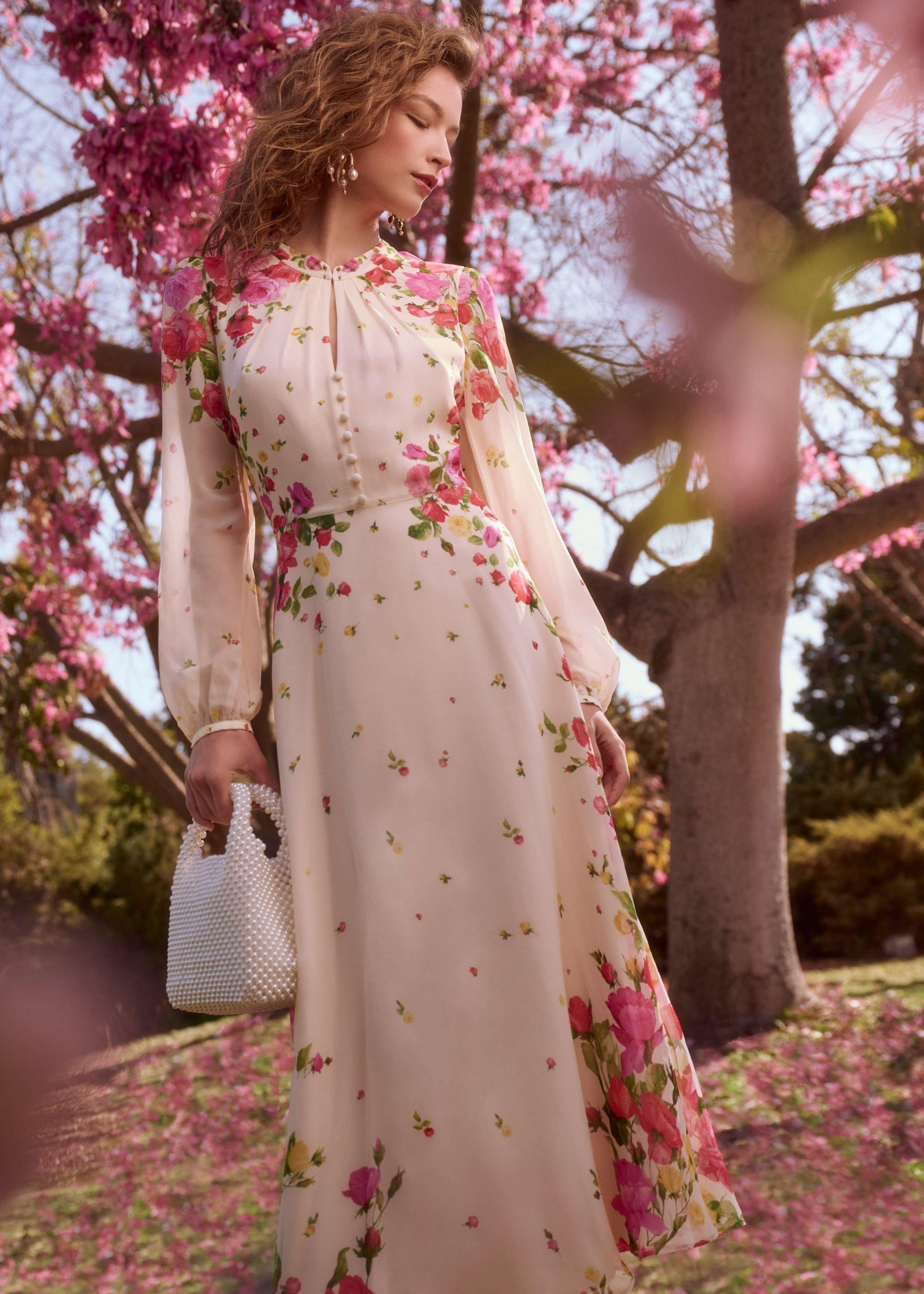 Eva Floral Silk Dress Outfit