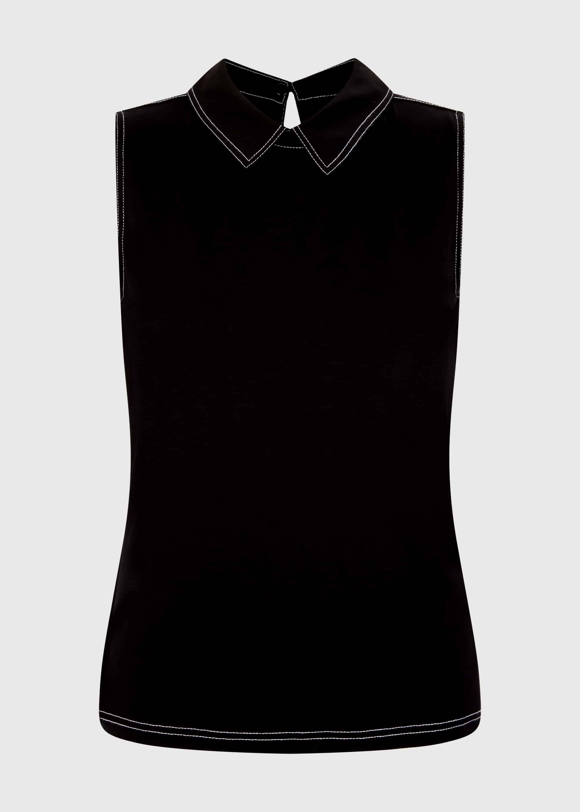 Shannon Collar Top, Black, hi-res