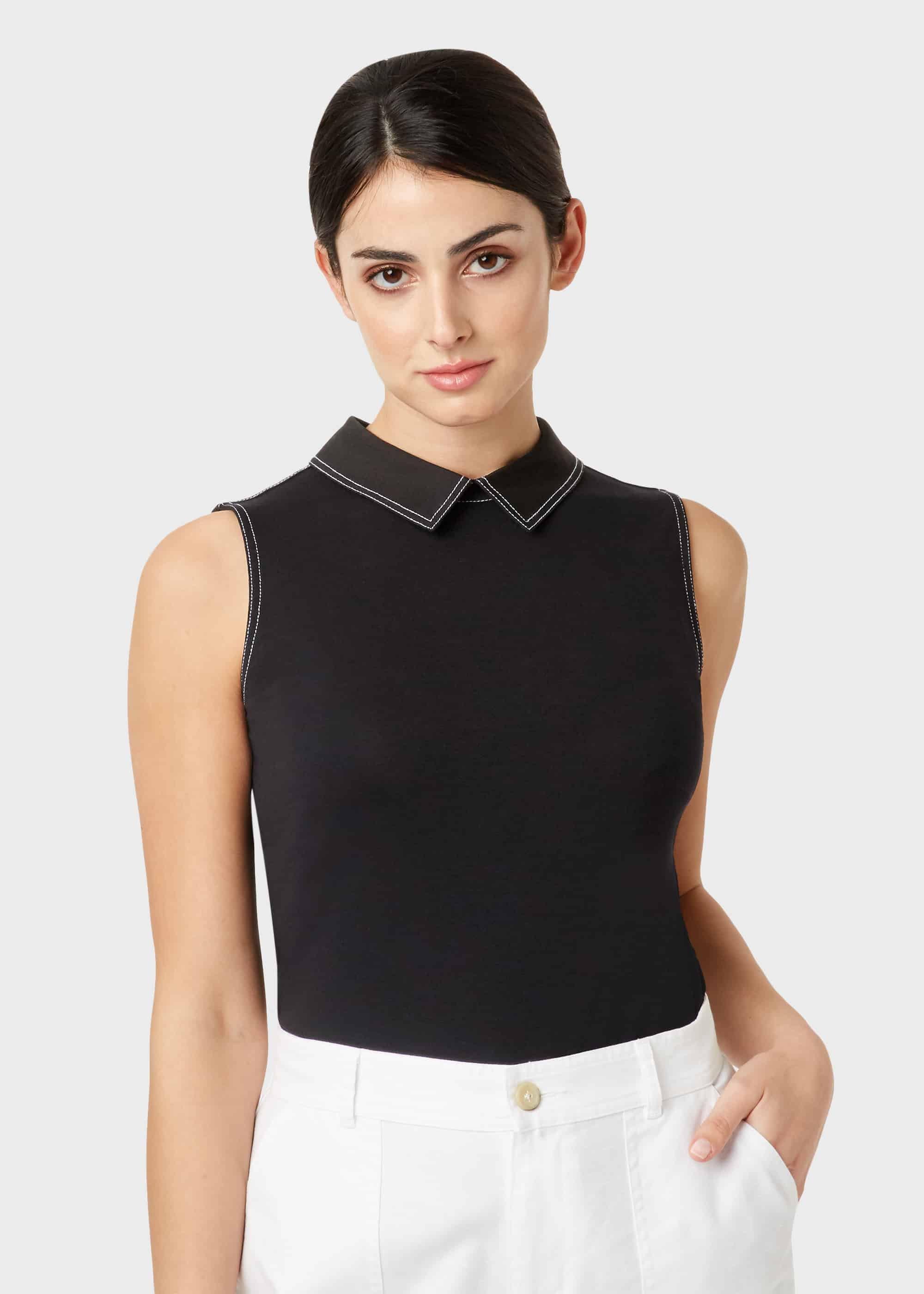 Shannon Collar Top, Black, hi-res