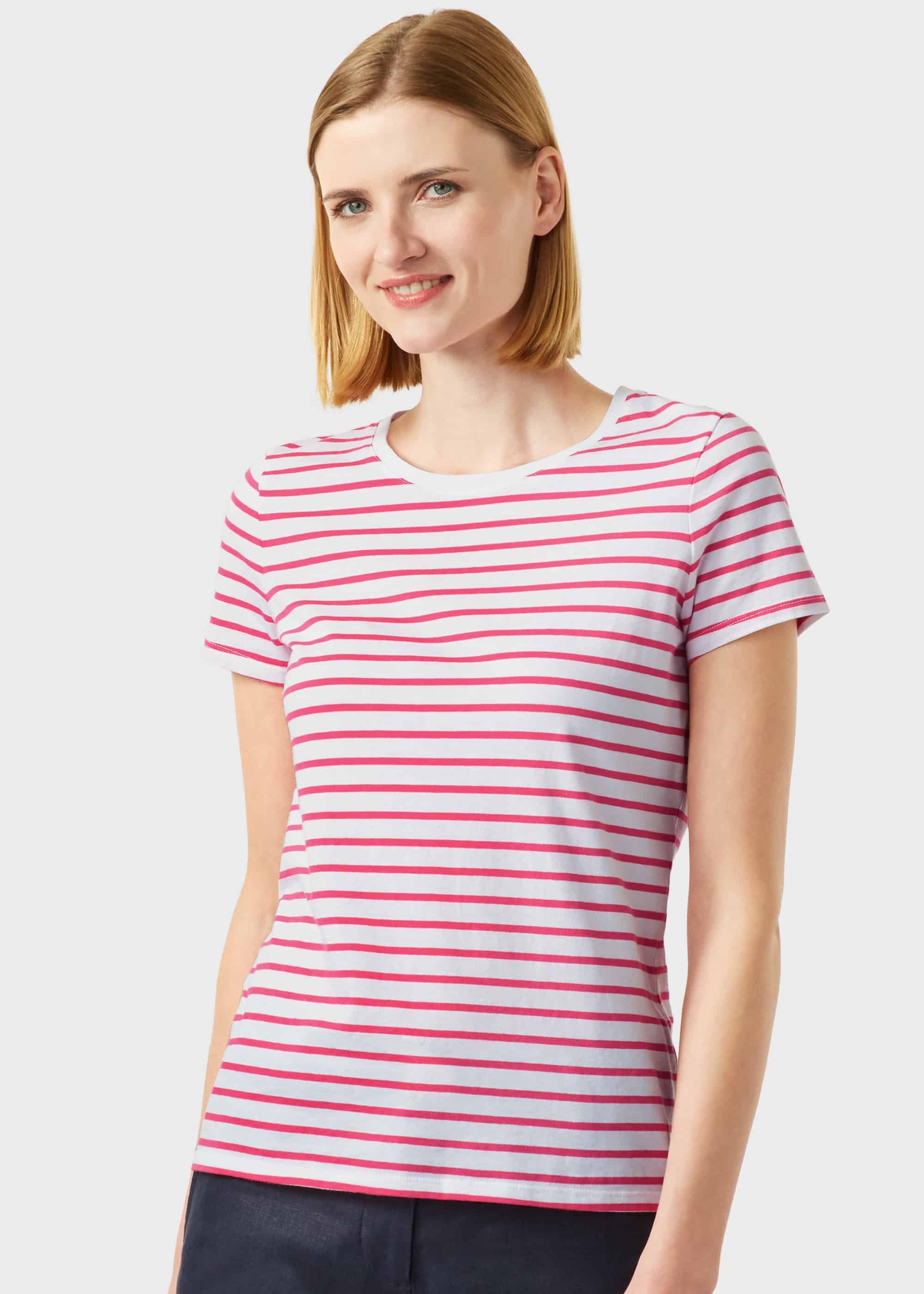 Pixie Cotton Stripe T-Shirt, White Pink, hi-res