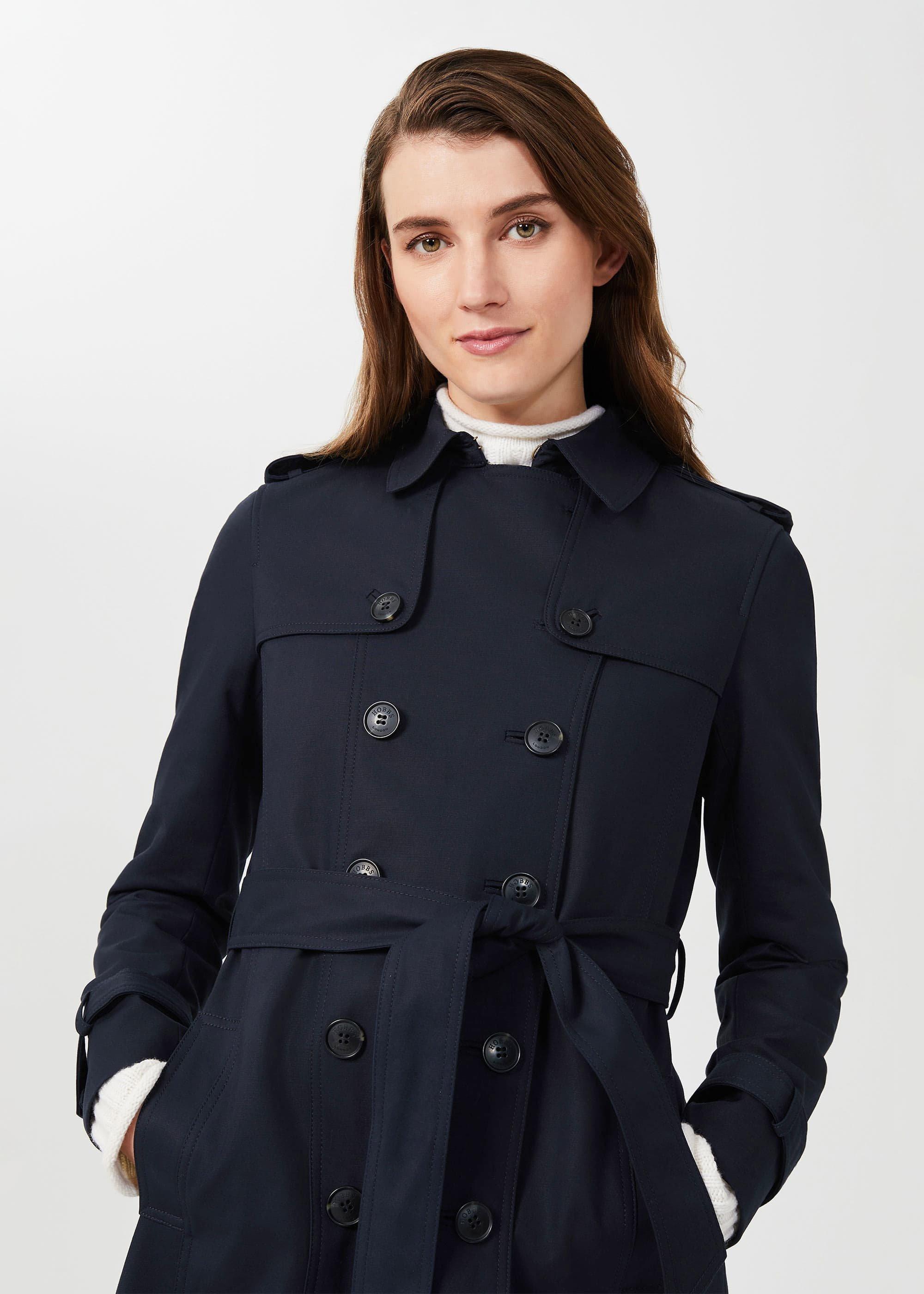 Saskia Water Resistant Trench Coat, Navy, hi-res