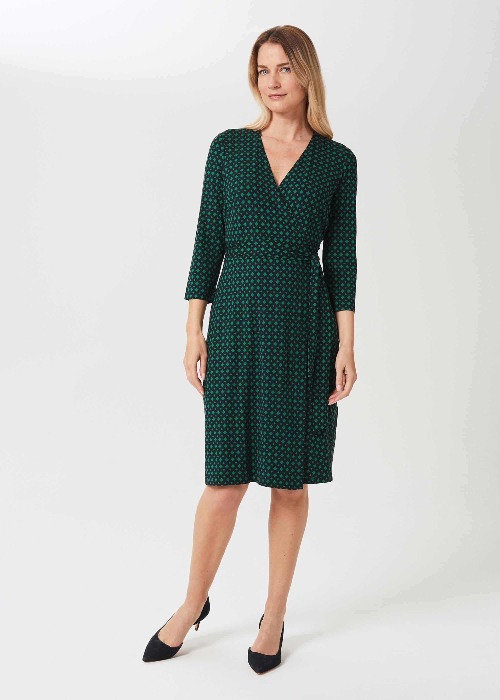 Delilah Jersey Wrap Dress, Navy Green, hi-res