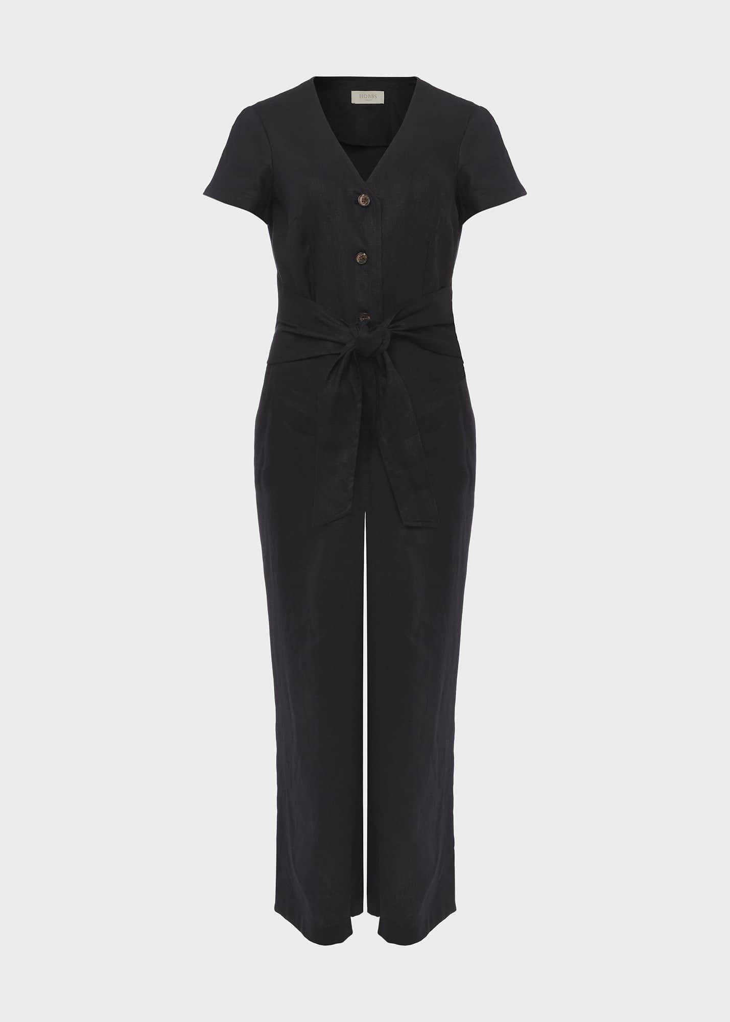 Jayne Linen Cropped Jumpsuit, Black, hi-res