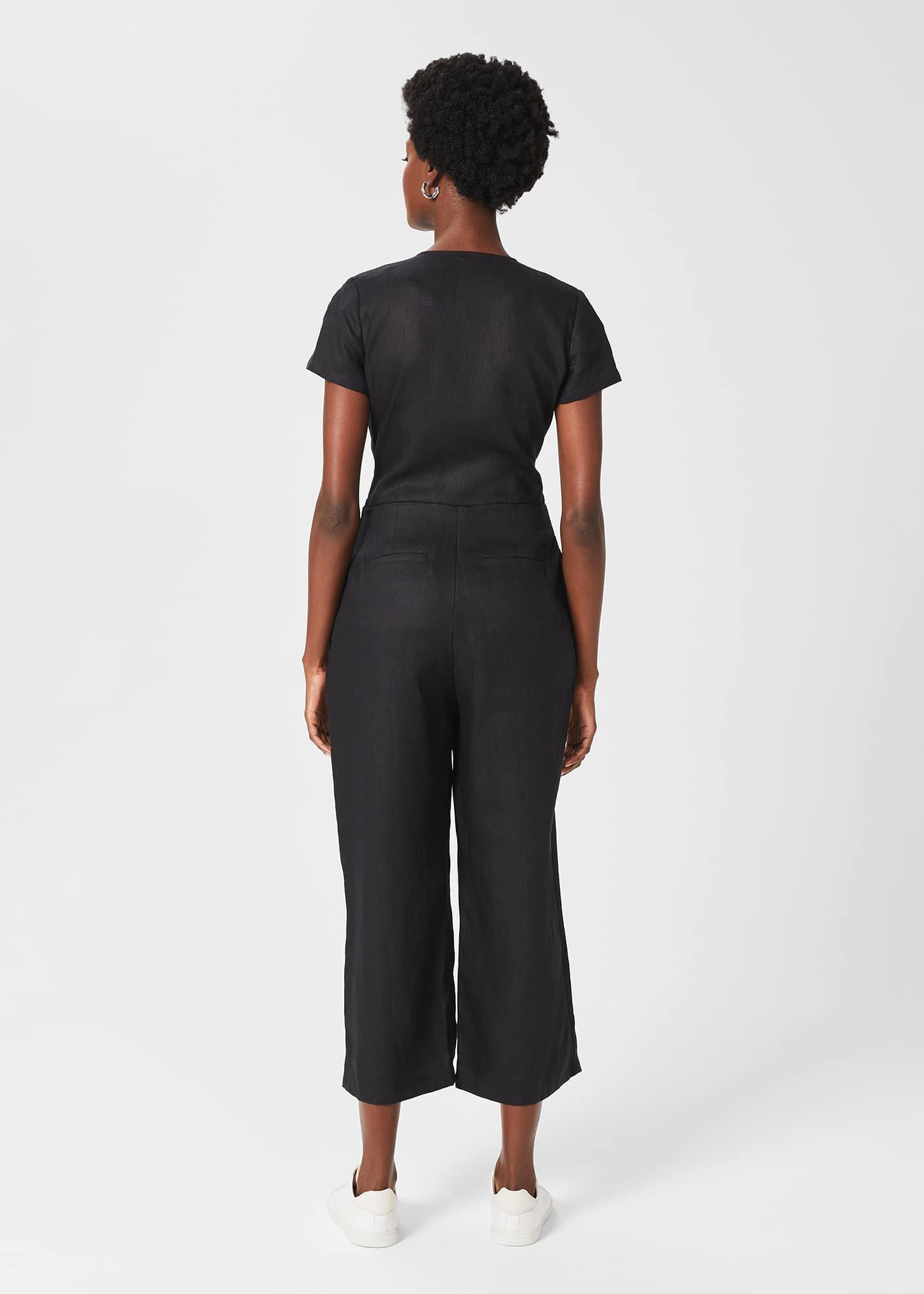 Jayne Linen Cropped Jumpsuit, Black, hi-res