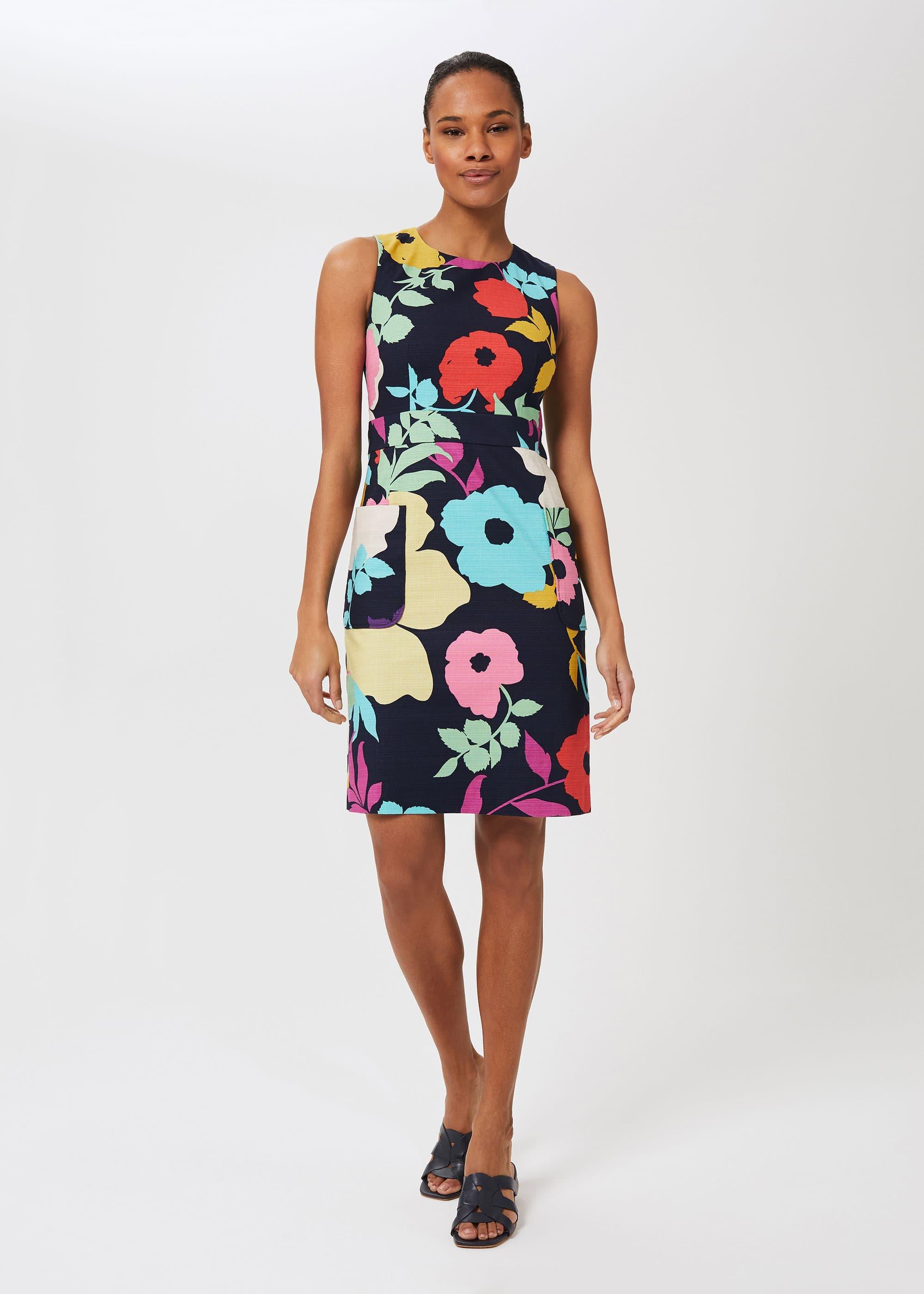 Allison Cotton Blend Floral Shift Dress, Navy Multi, hi-res