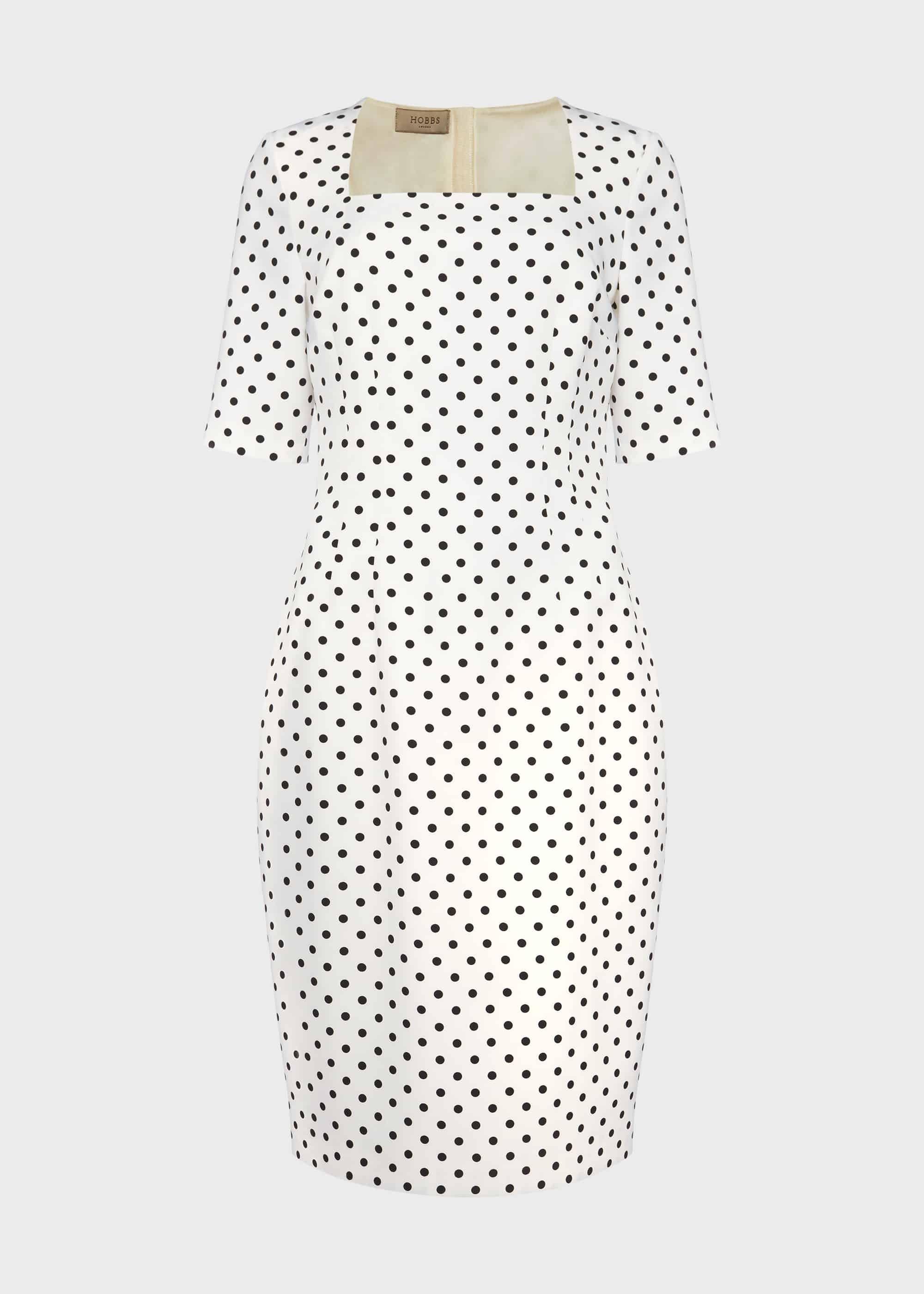 Astraea Spot Square Neck Shift Dress, Ivory Black, hi-res