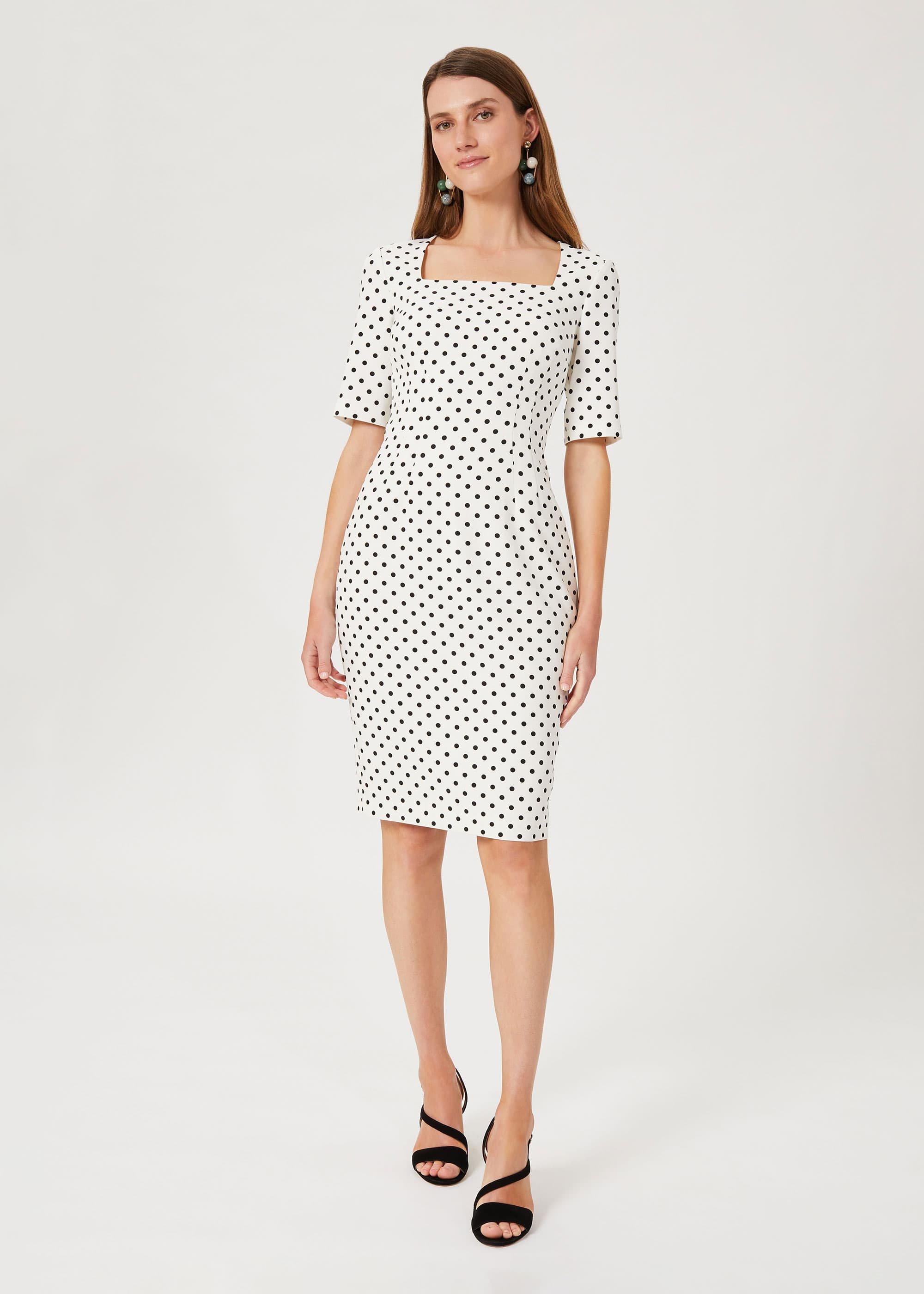 Astraea Spot Square Neck Shift Dress, Ivory Black, hi-res
