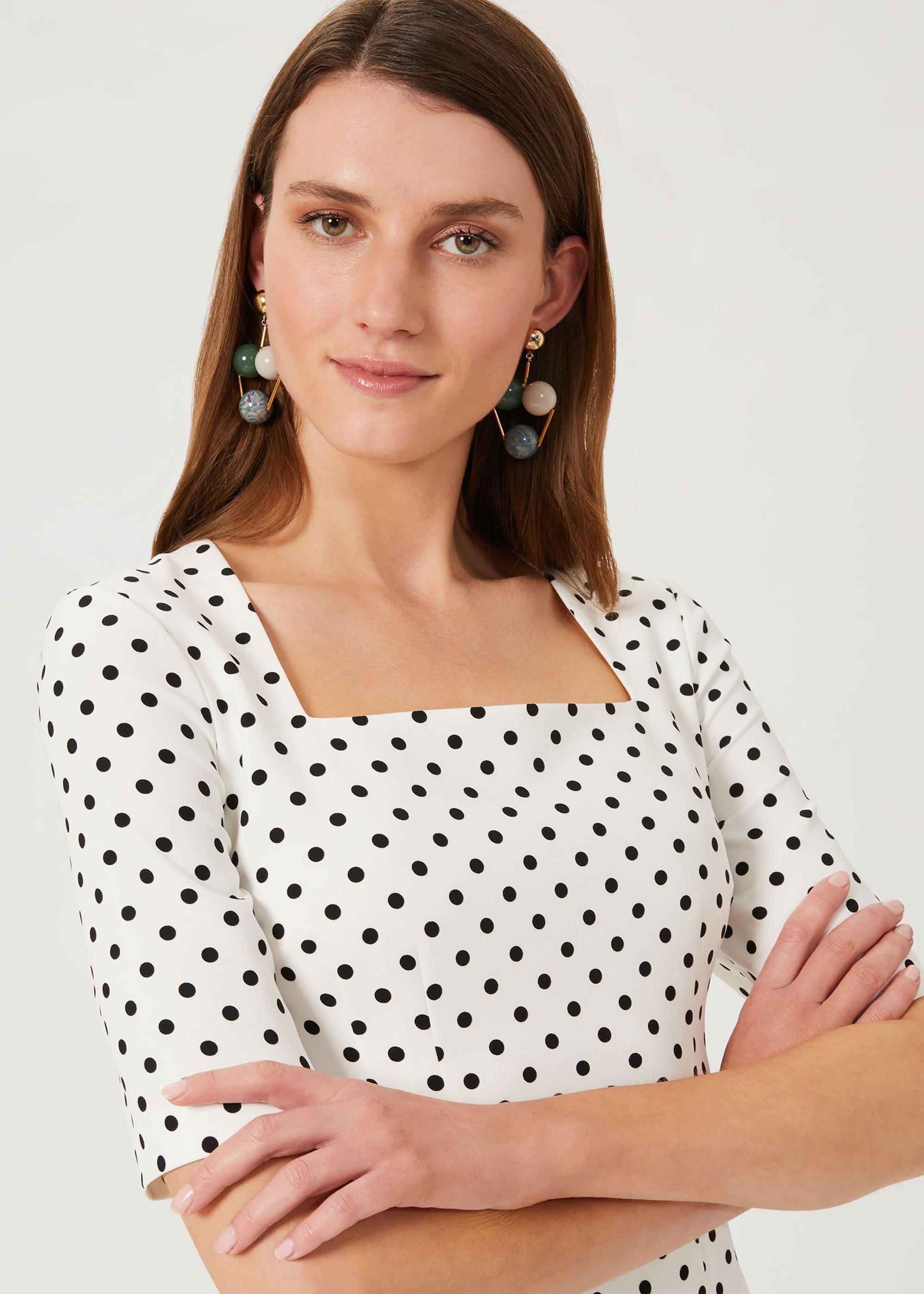 Astraea Spot Square Neck Shift Dress, Ivory Black, hi-res