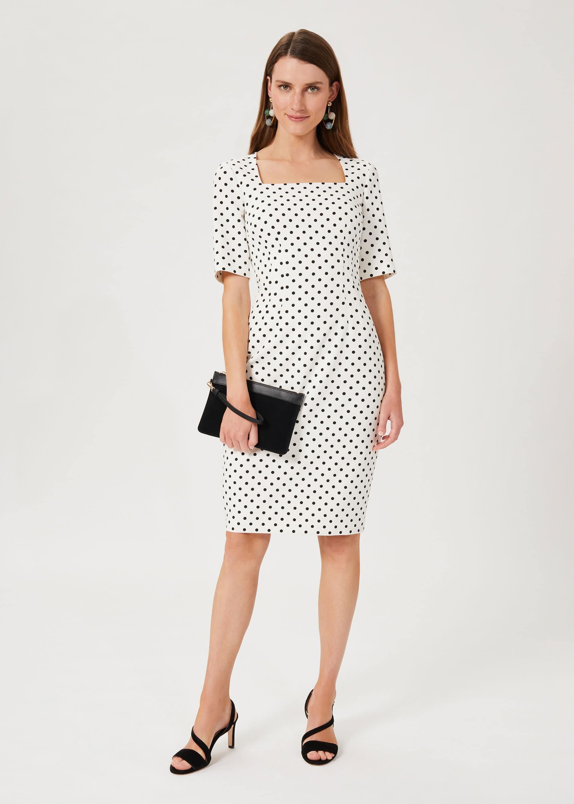 Astraea Spot Square Neck Shift Dress, Ivory Black, hi-res