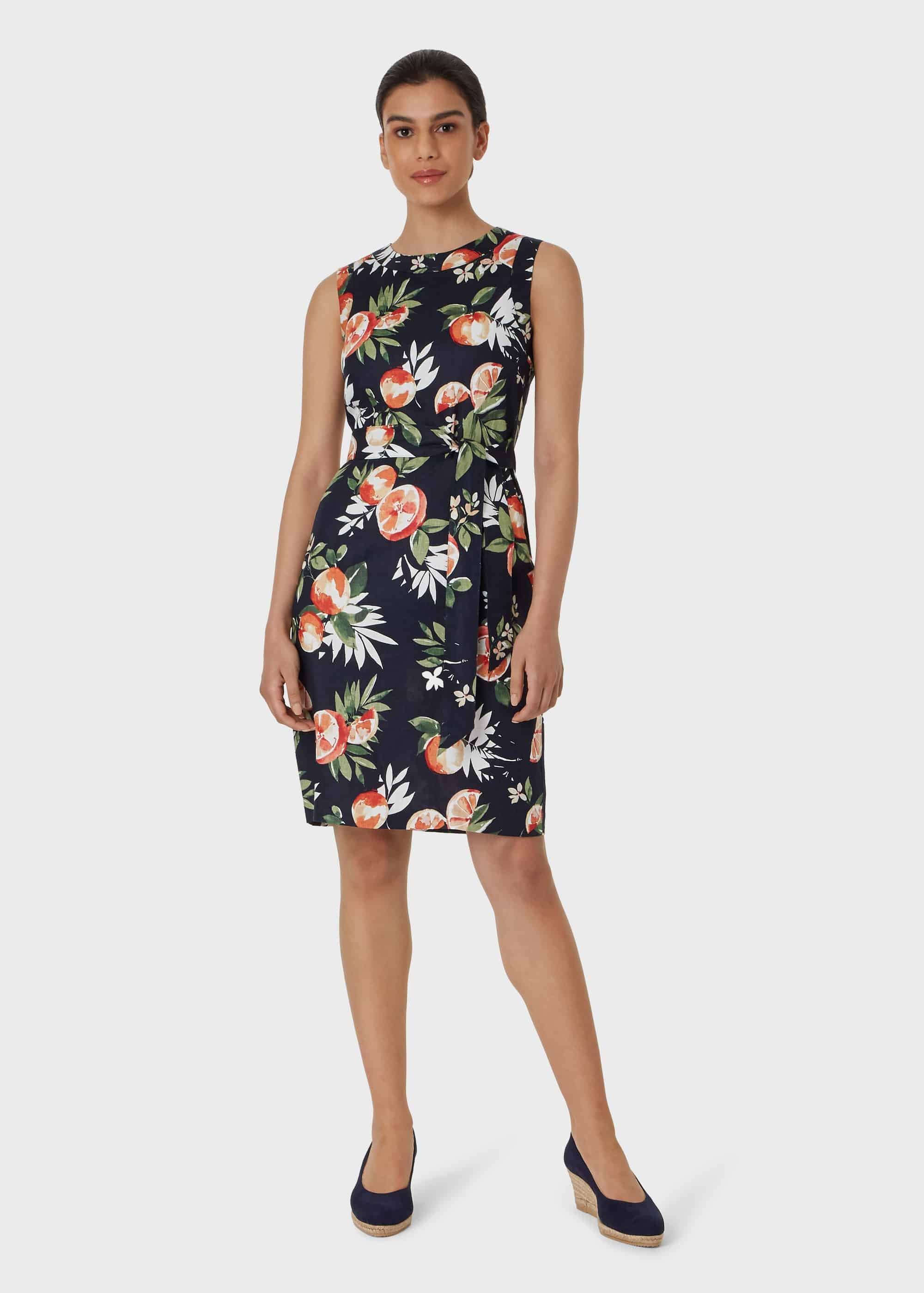 Linen Amalfi Dress, Navy Multi, hi-res