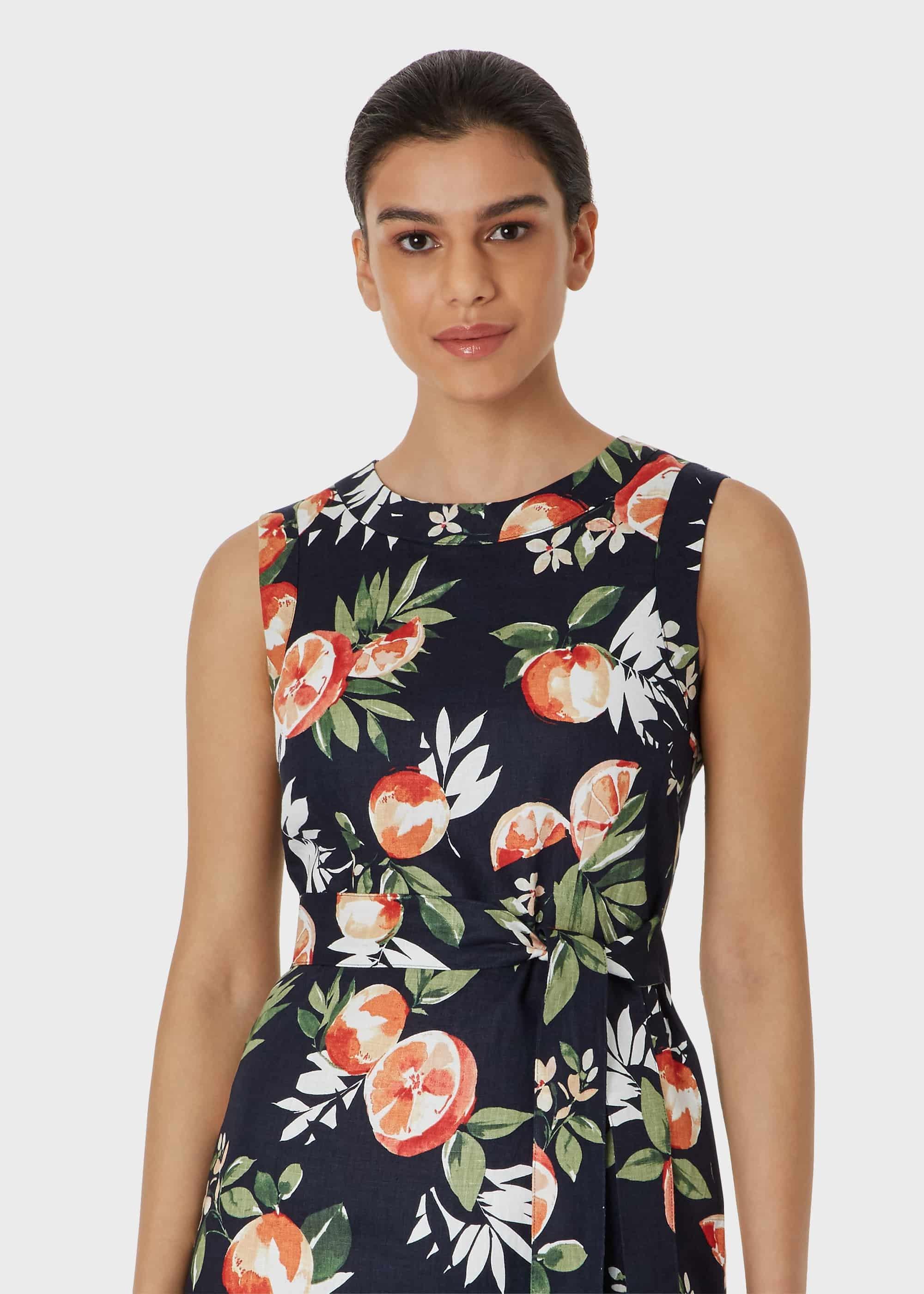 Linen Amalfi Dress, Navy Multi, hi-res