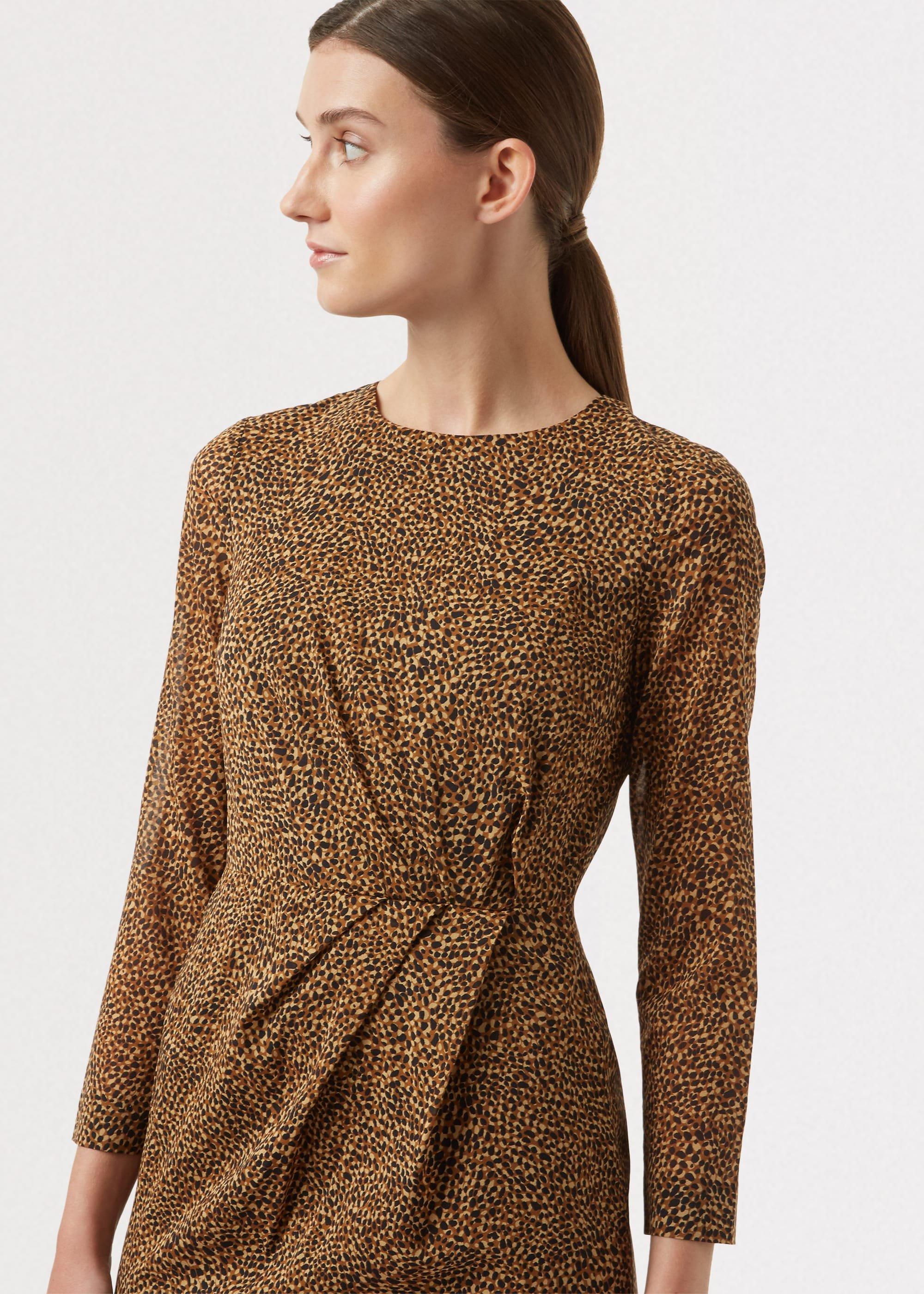 Trina Silk Blend Animal Print Dress, Chocolate Multi, hi-res