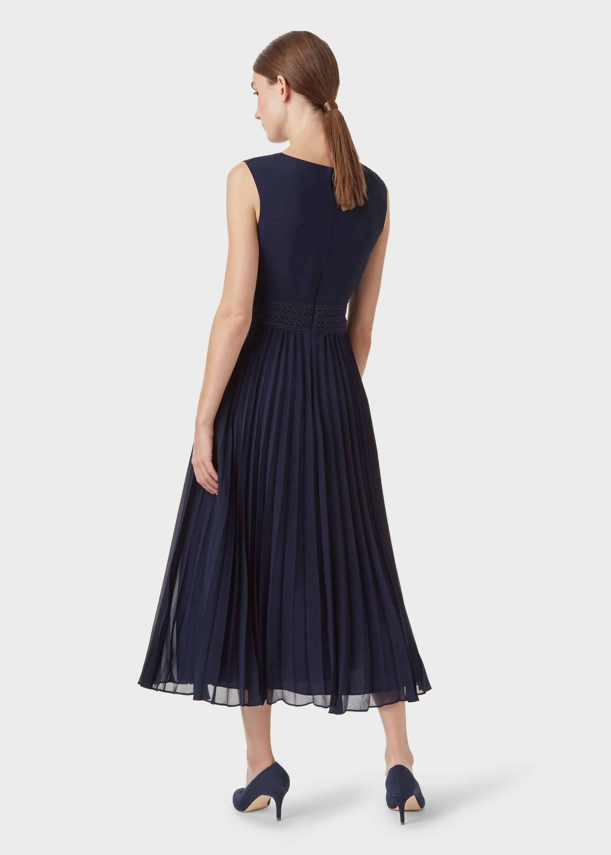 Bridgette Pleated Fit And Flare Dress, Midnight, hi-res