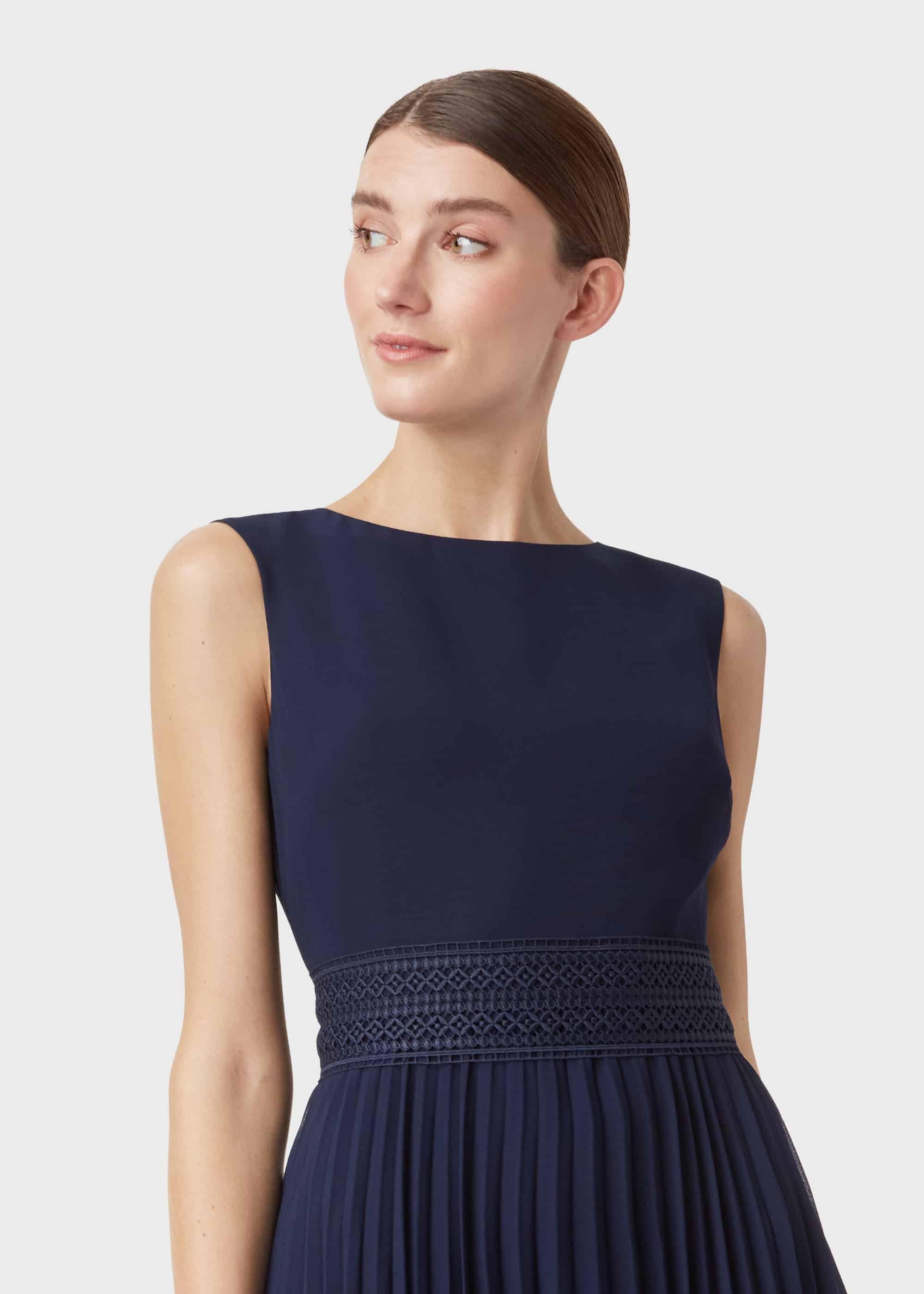 Bridgette Pleated Fit And Flare Dress, Midnight, hi-res