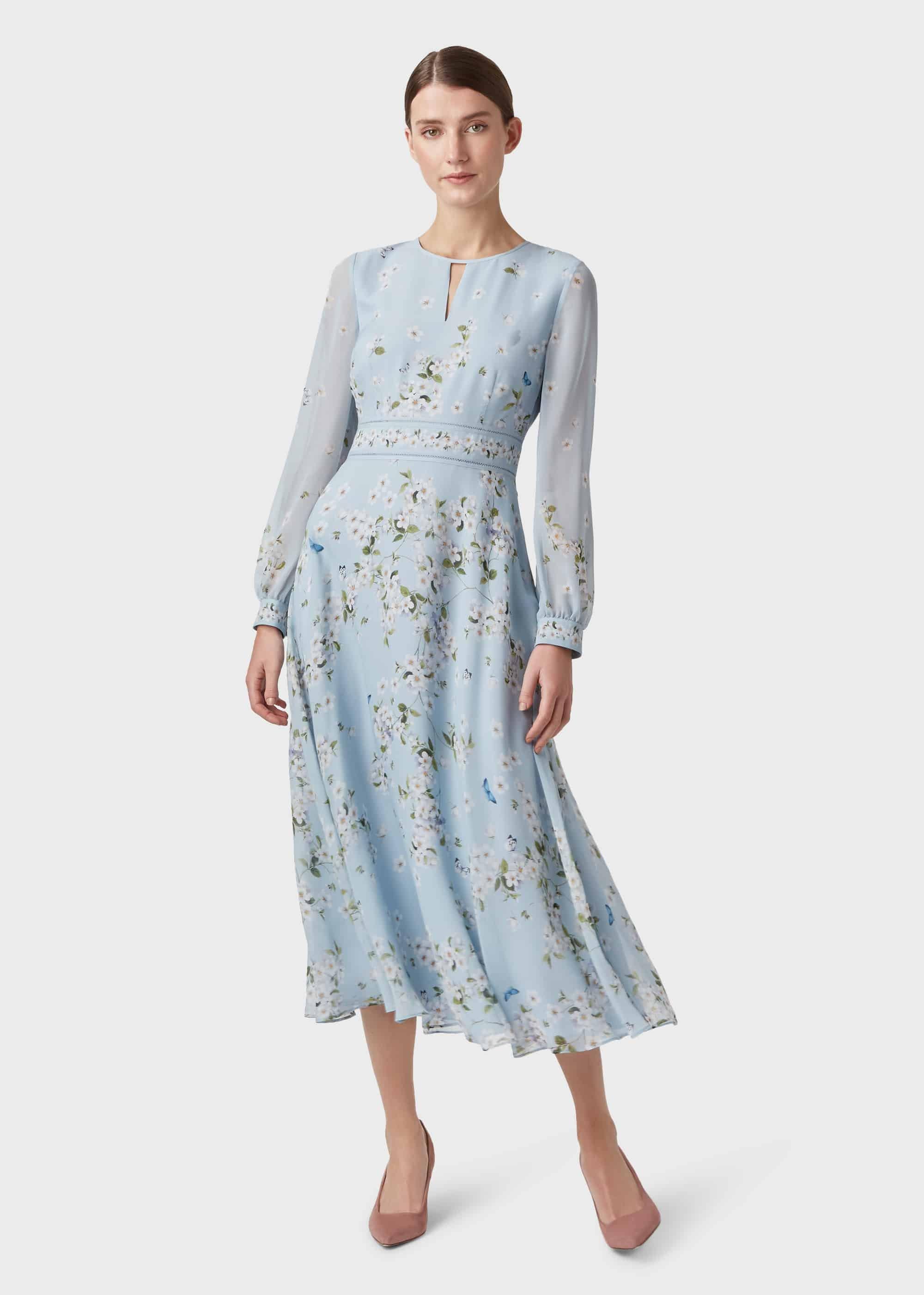 Skye Silk Floral Midi Dress, Celeste Blue, hi-res