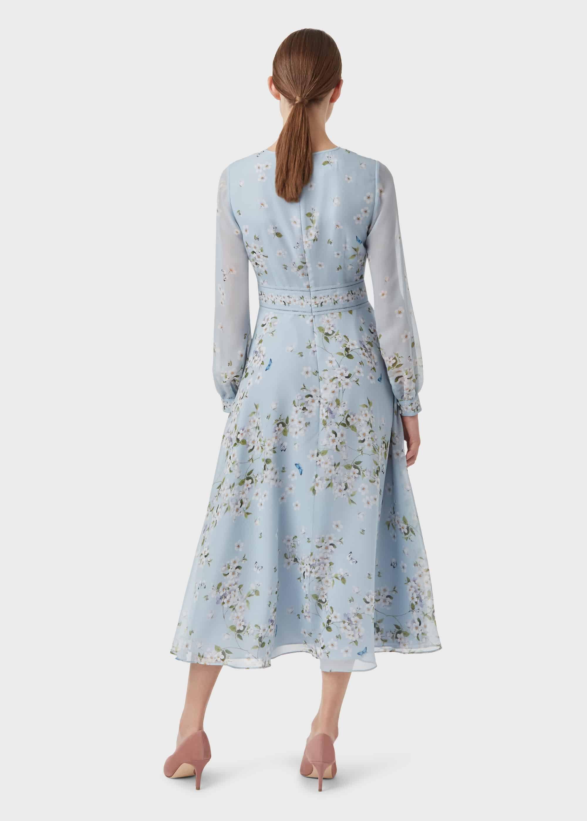 Skye Silk Floral Midi Dress, Celeste Blue, hi-res