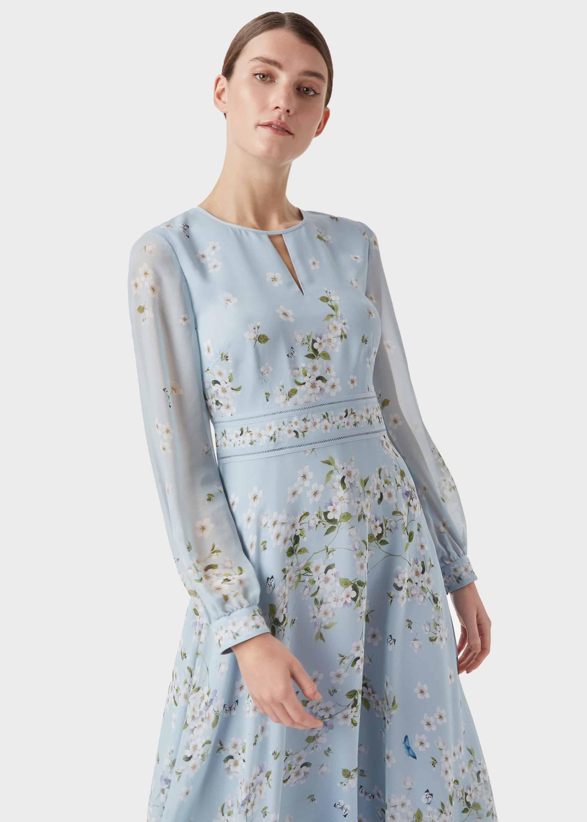 Skye Silk Floral Midi Dress, Celeste Blue, hi-res