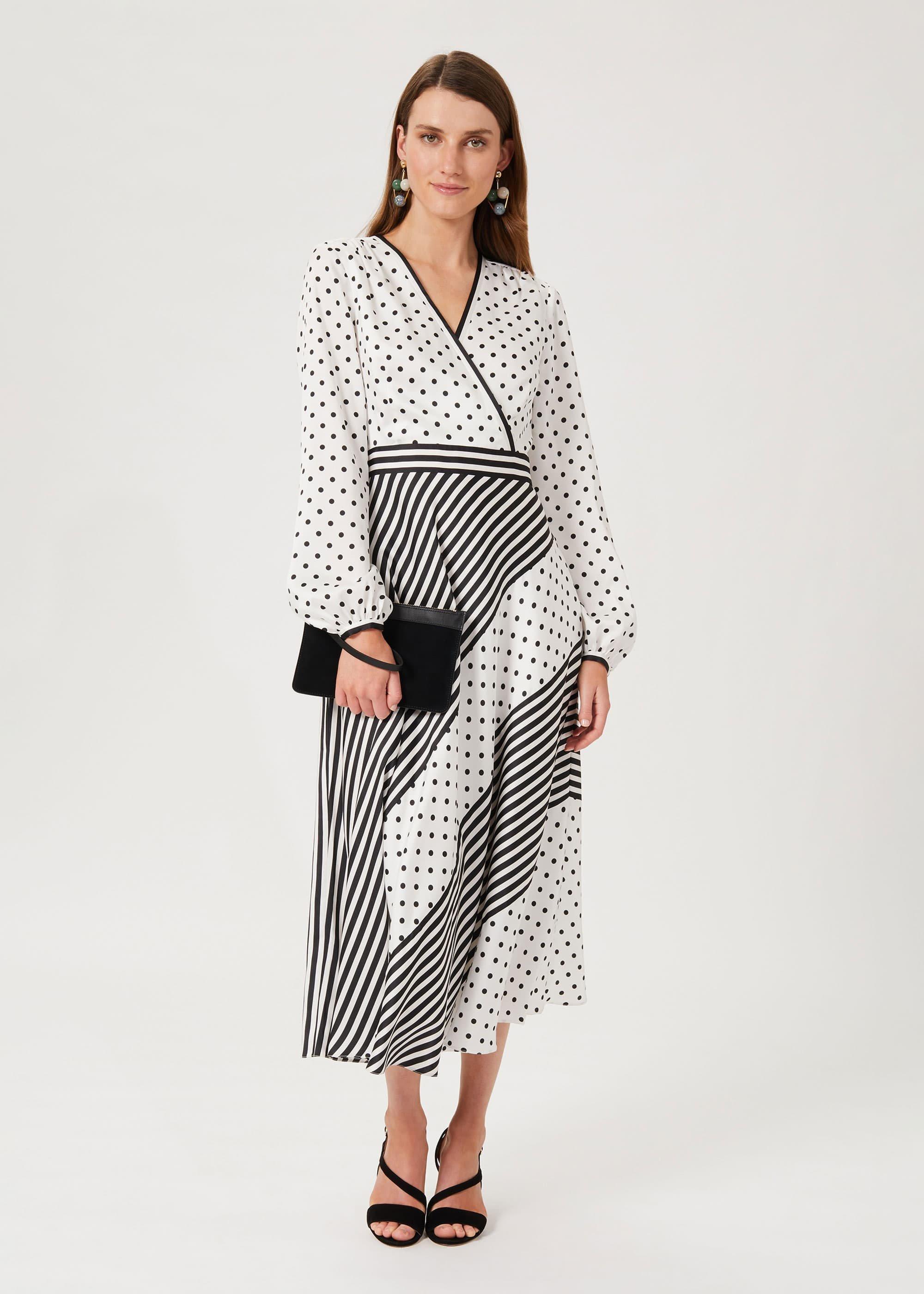 Imogen Spot Stripe Dress, Ivory Black, hi-res