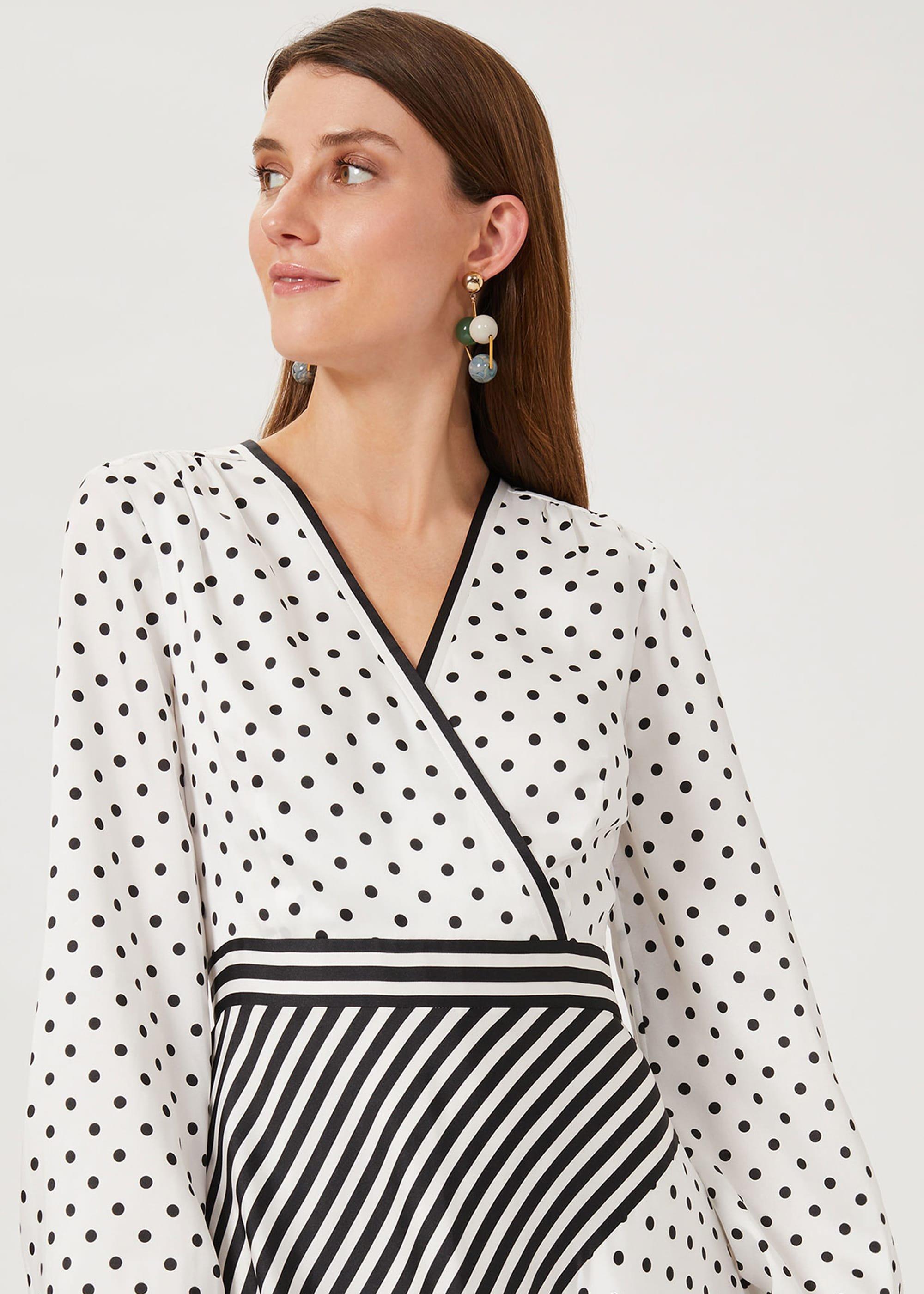 Imogen Spot Stripe Dress, Ivory Black, hi-res