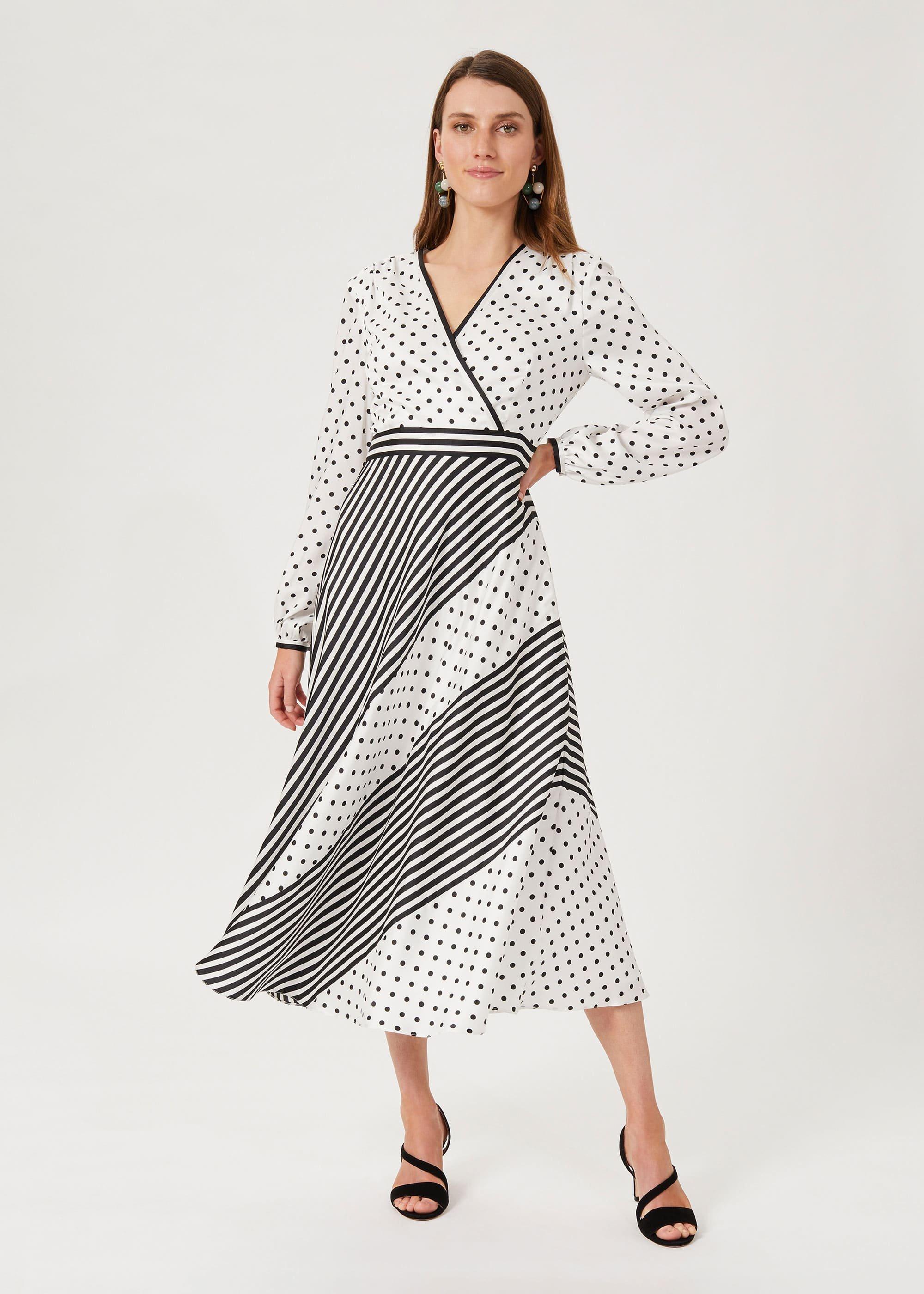 Imogen Spot Stripe Dress, Ivory Black, hi-res