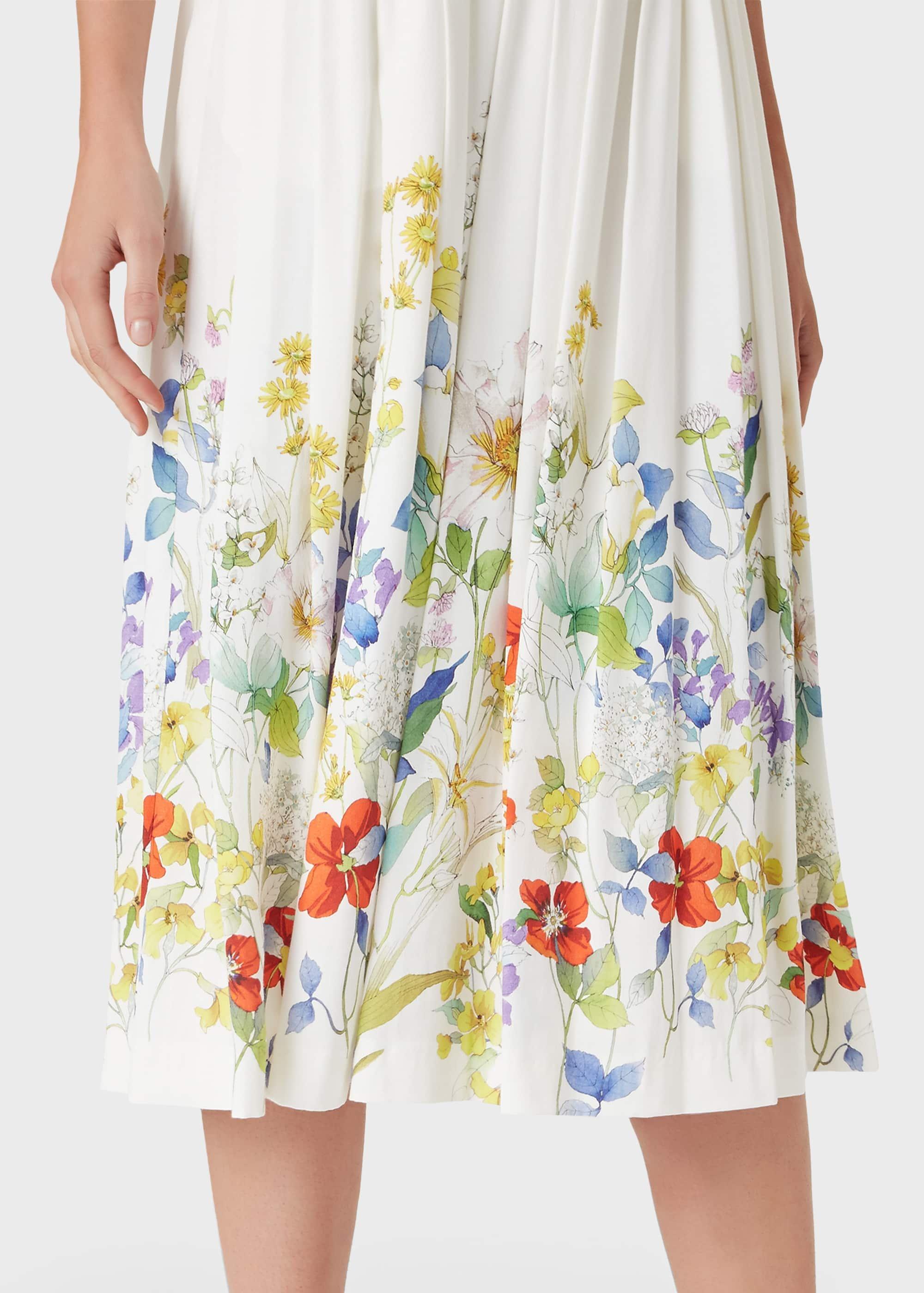 Summer Floral V Neck Midi Dress, Ivory Multi, hi-res