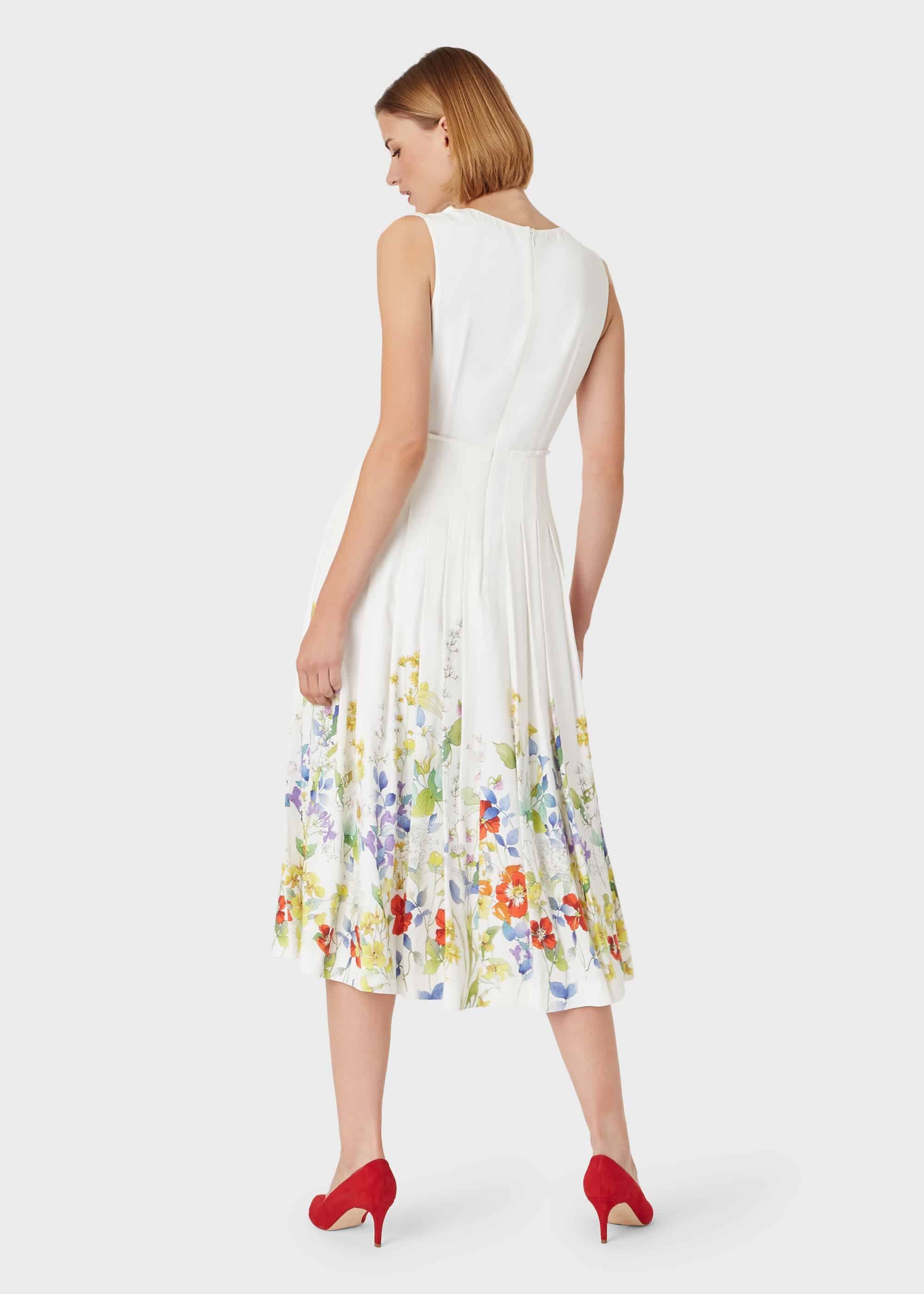 Summer Floral V Neck Midi Dress, Ivory Multi, hi-res