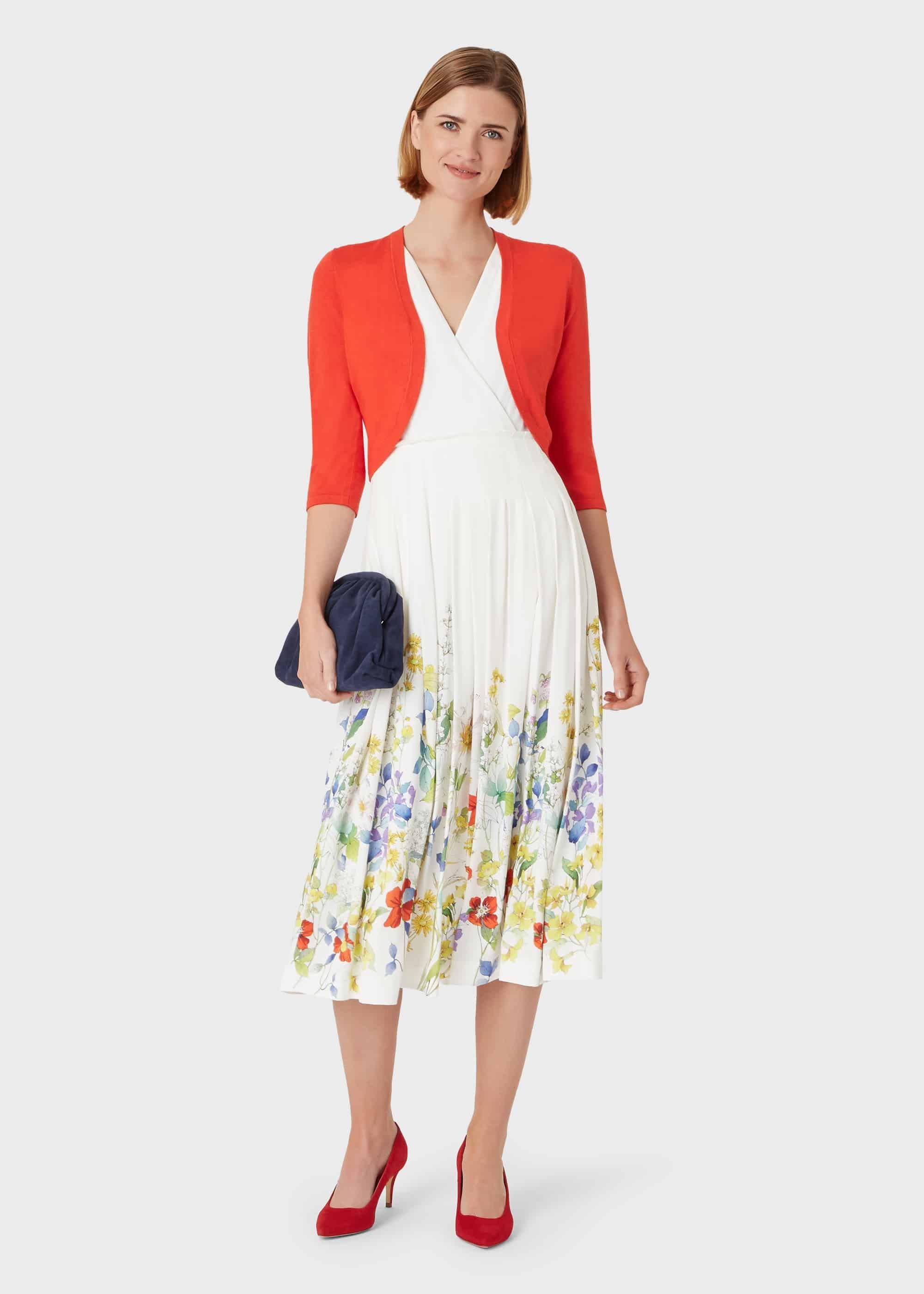 Summer Floral V Neck Midi Dress, Ivory Multi, hi-res