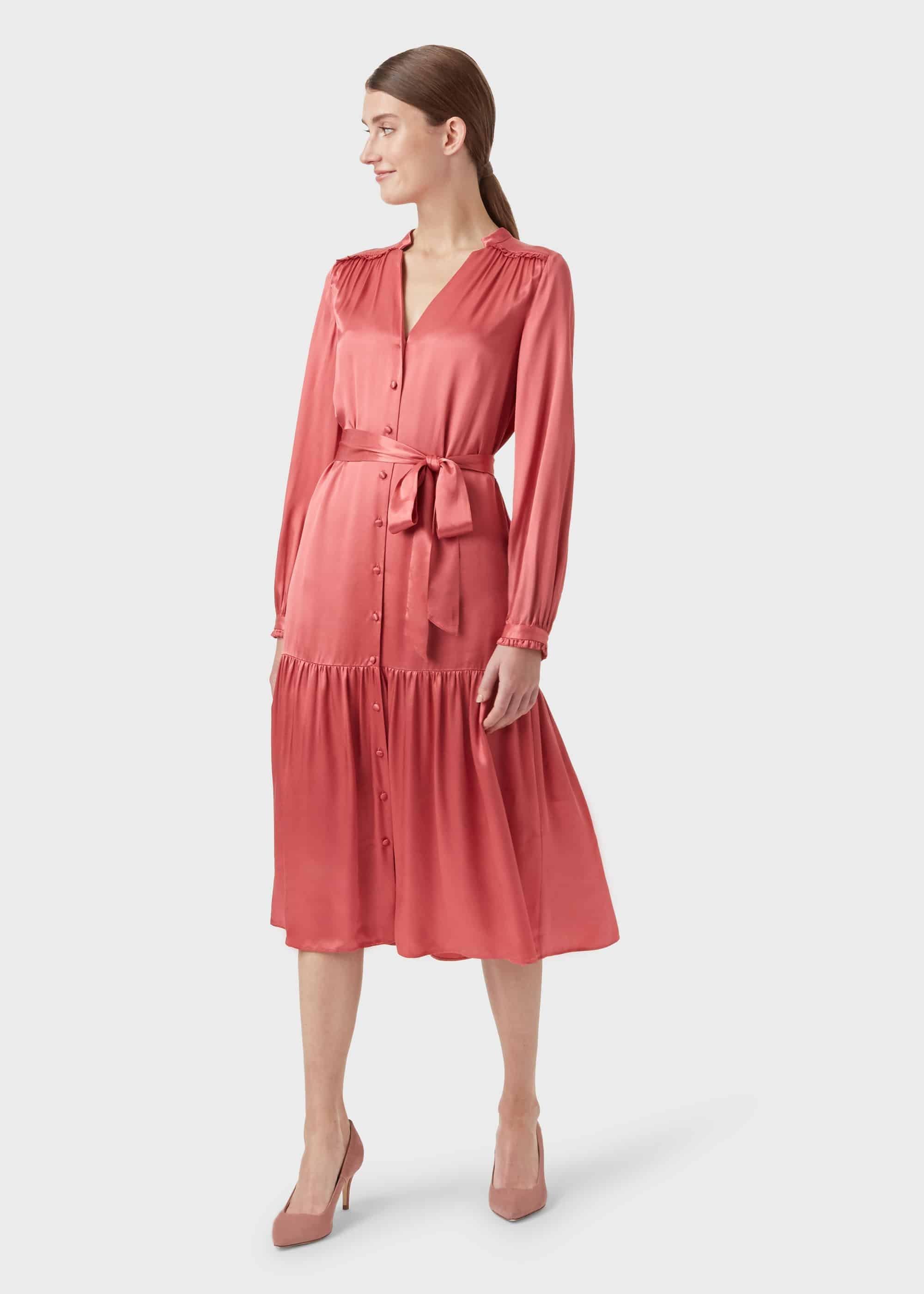 Esther Satin Shirt Dress, Pink, hi-res