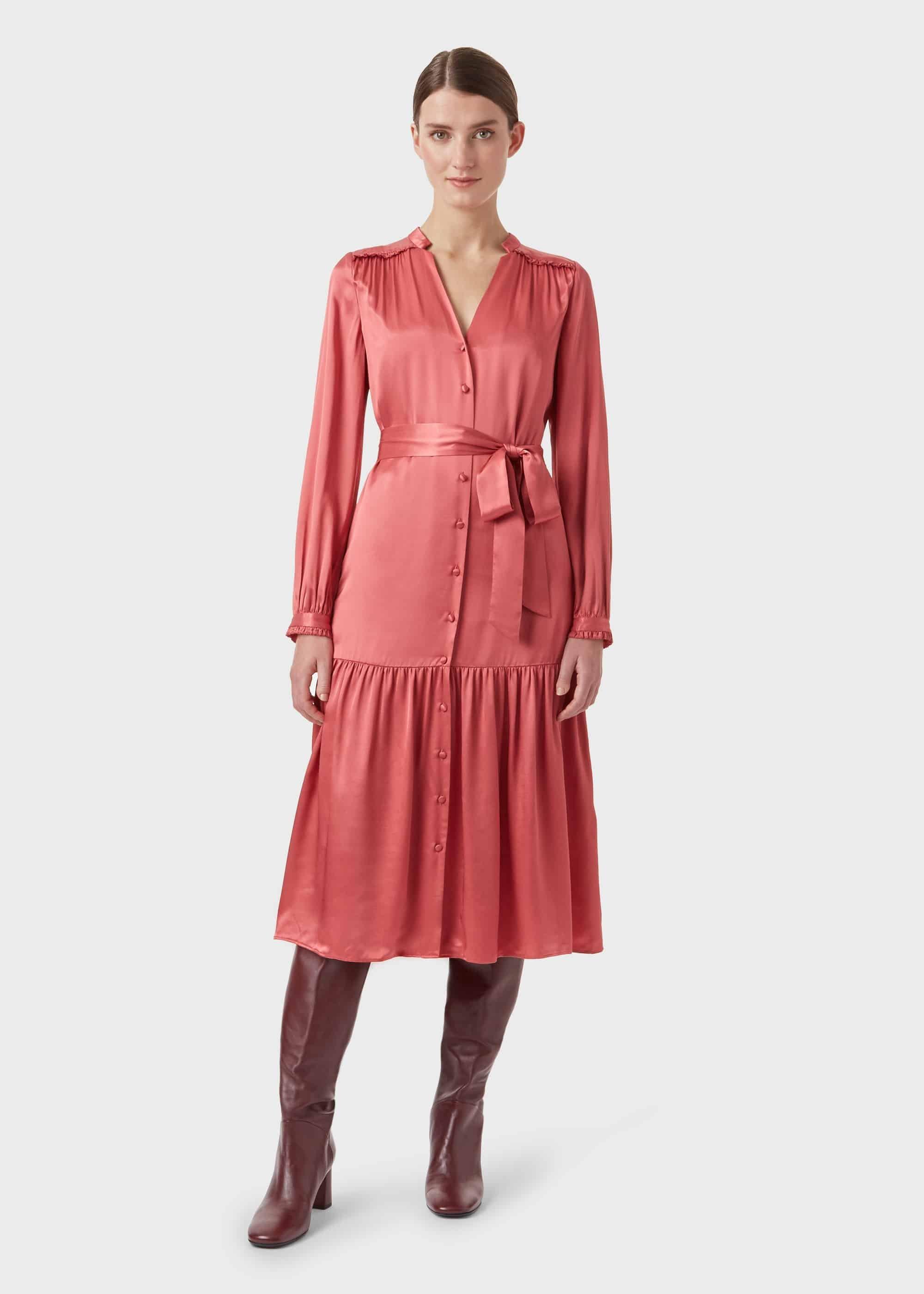 Esther Satin Shirt Dress, Pink, hi-res