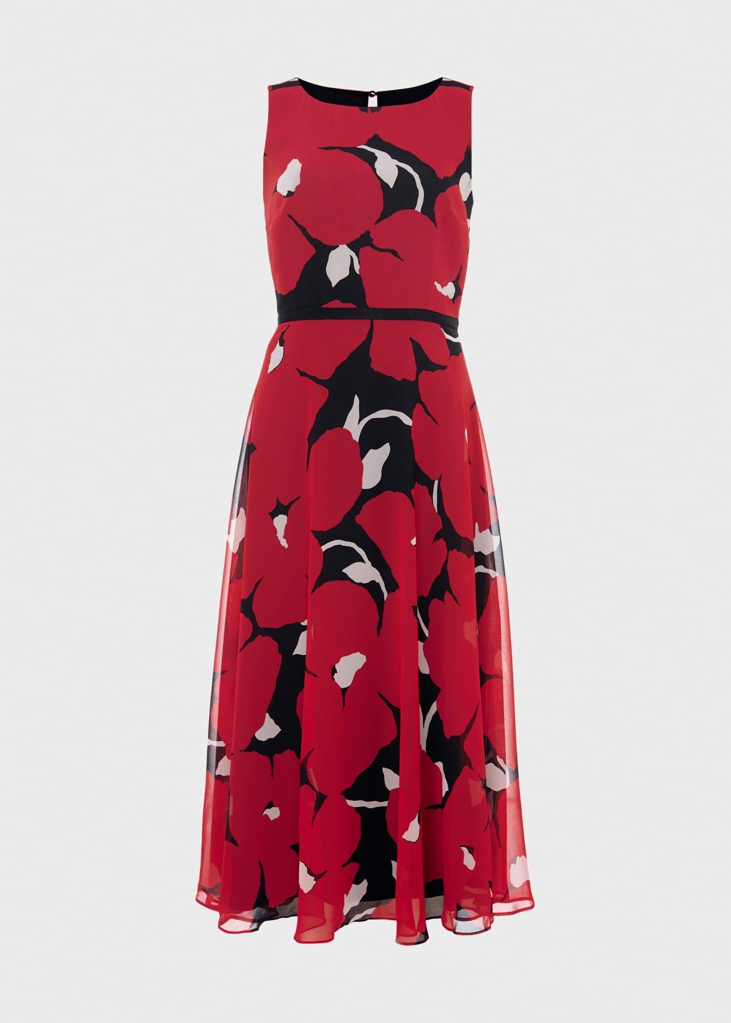 Carly Floral Midi Dress, Black Pink, hi-res