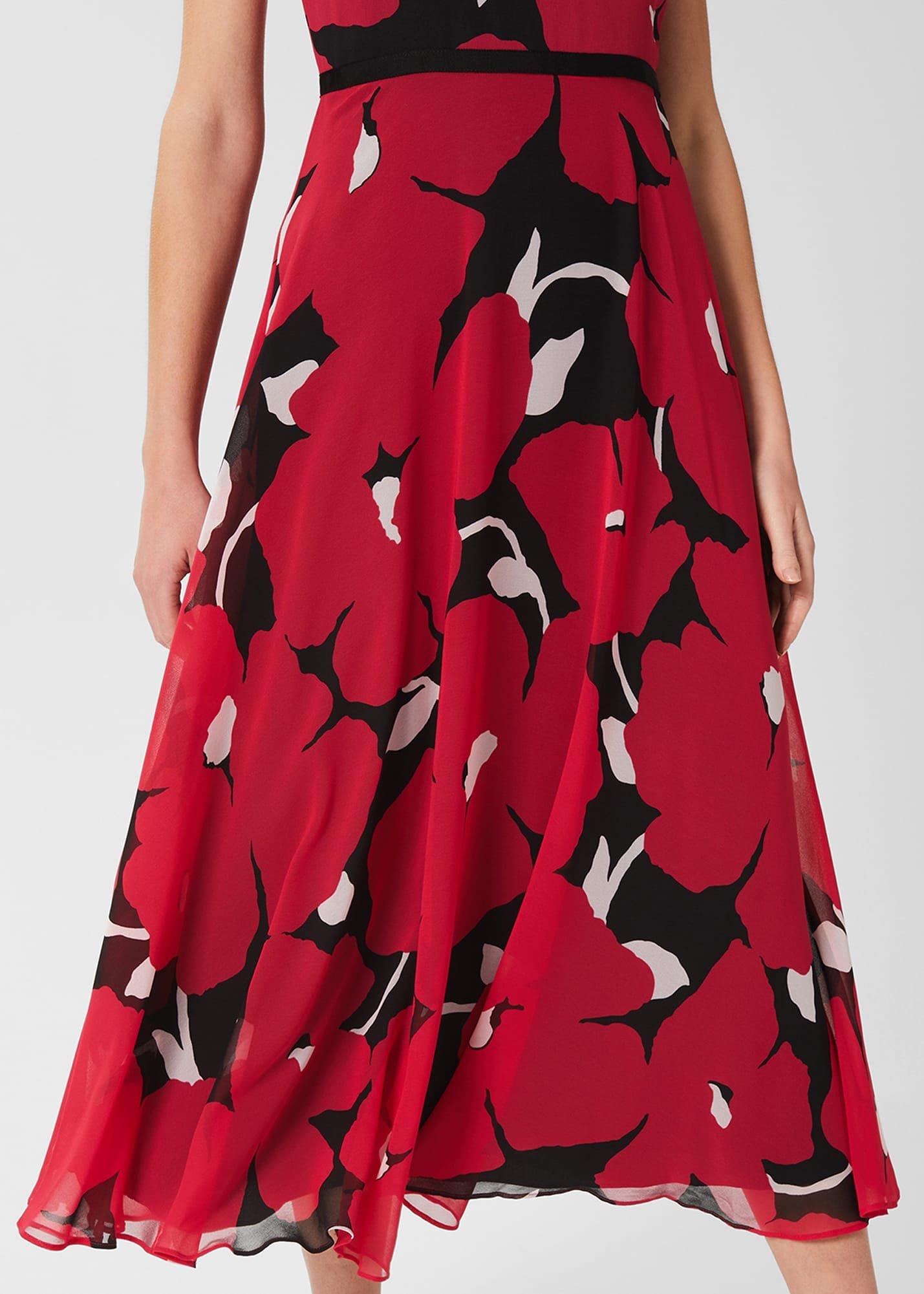 Carly Floral Midi Dress, Black Pink, hi-res