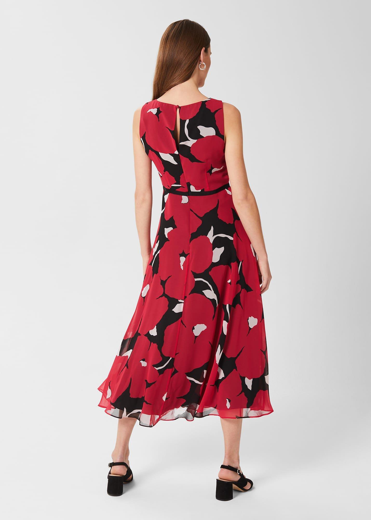 Carly Floral Midi Dress, Black Pink, hi-res