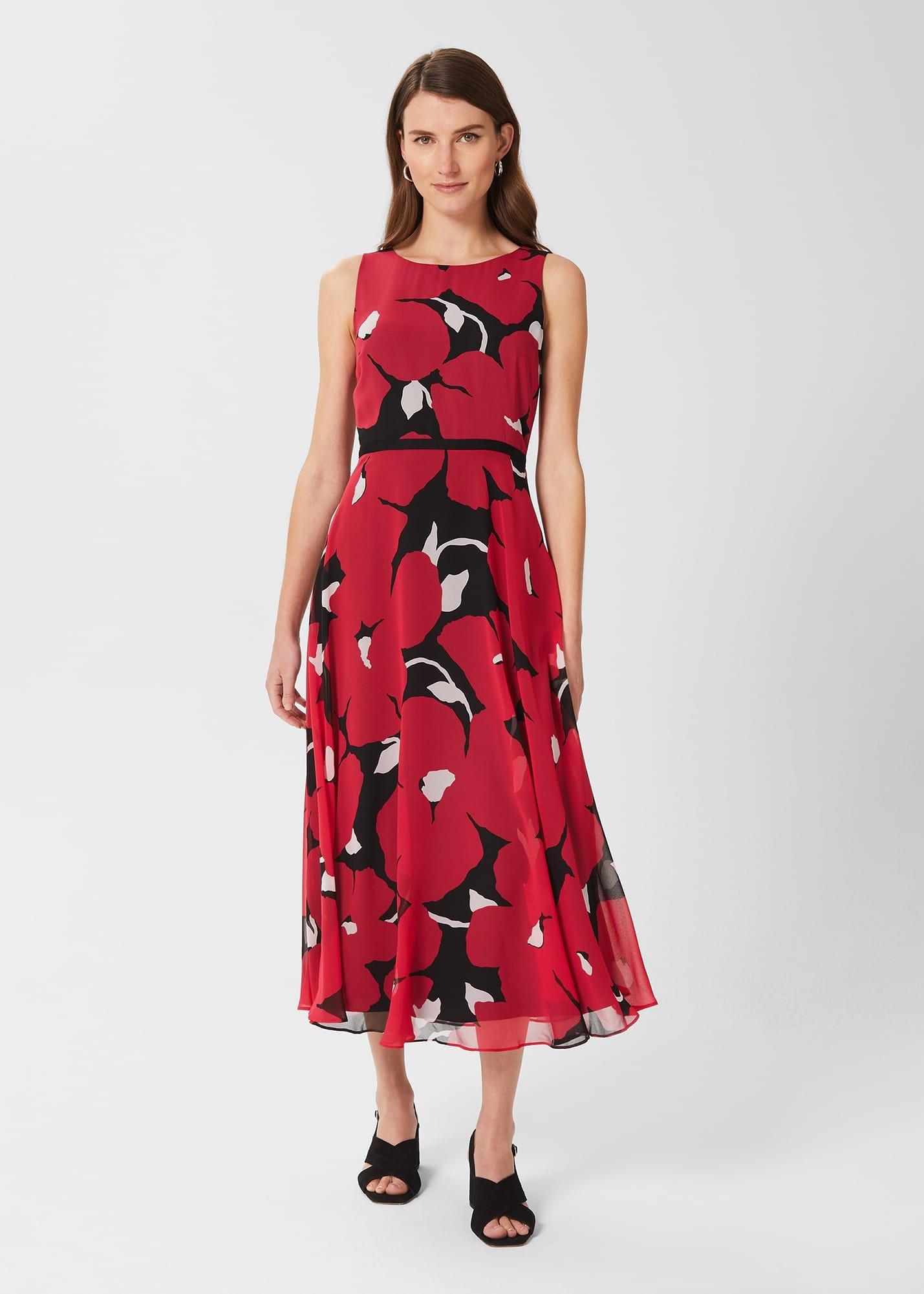 Carly Floral Midi Dress, Black Pink, hi-res
