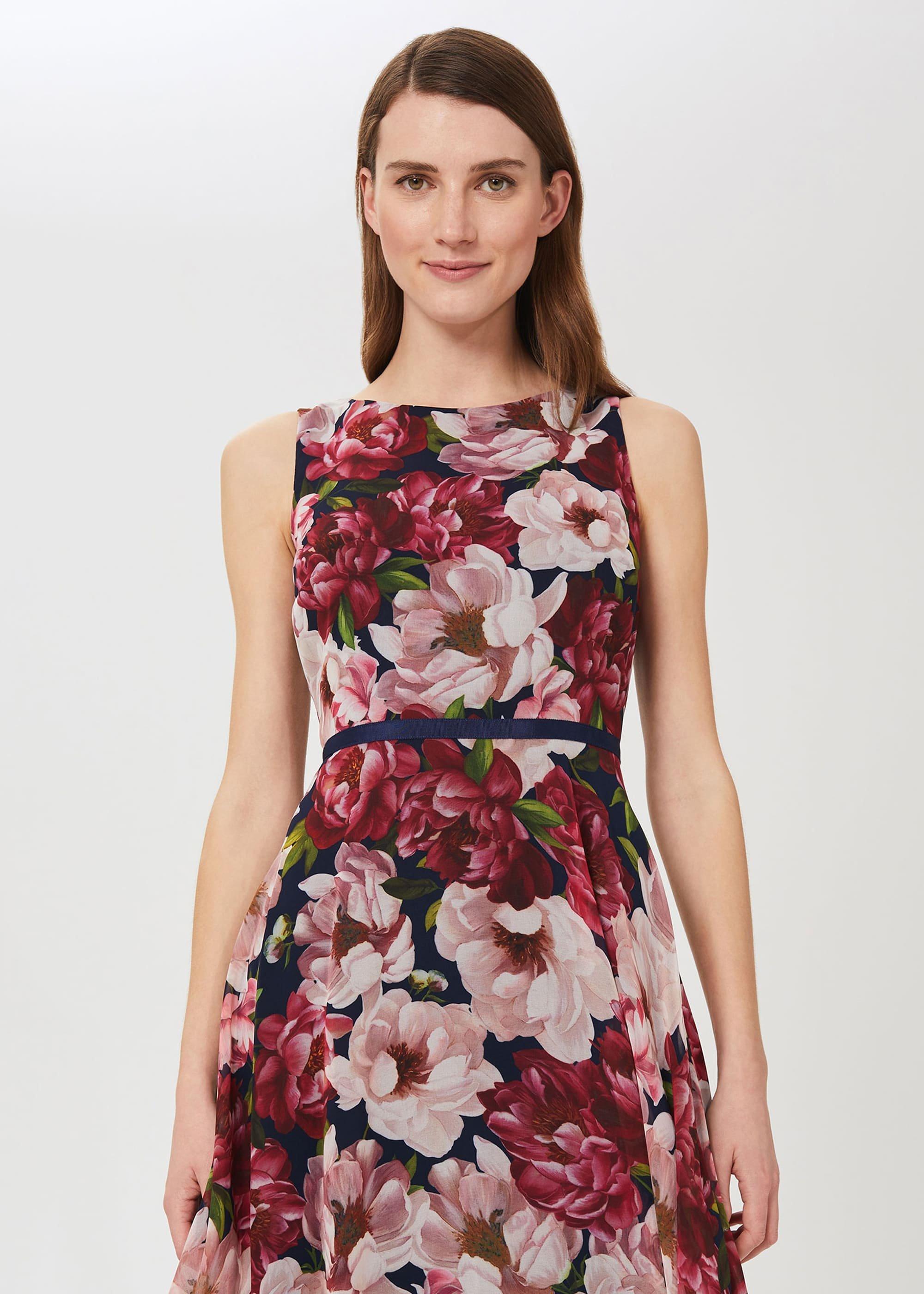 Carly Floral Midi Dress, Peony Pink, hi-res
