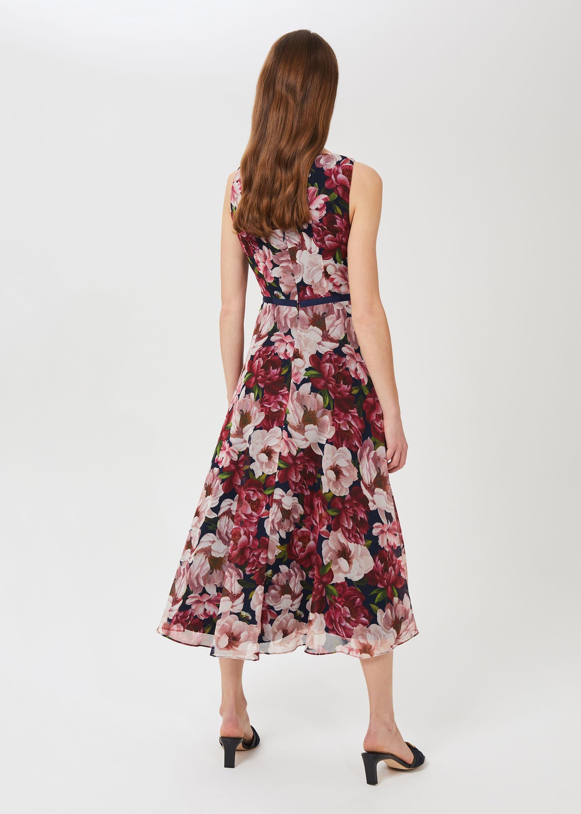 Carly Floral Midi Dress, Peony Pink, hi-res