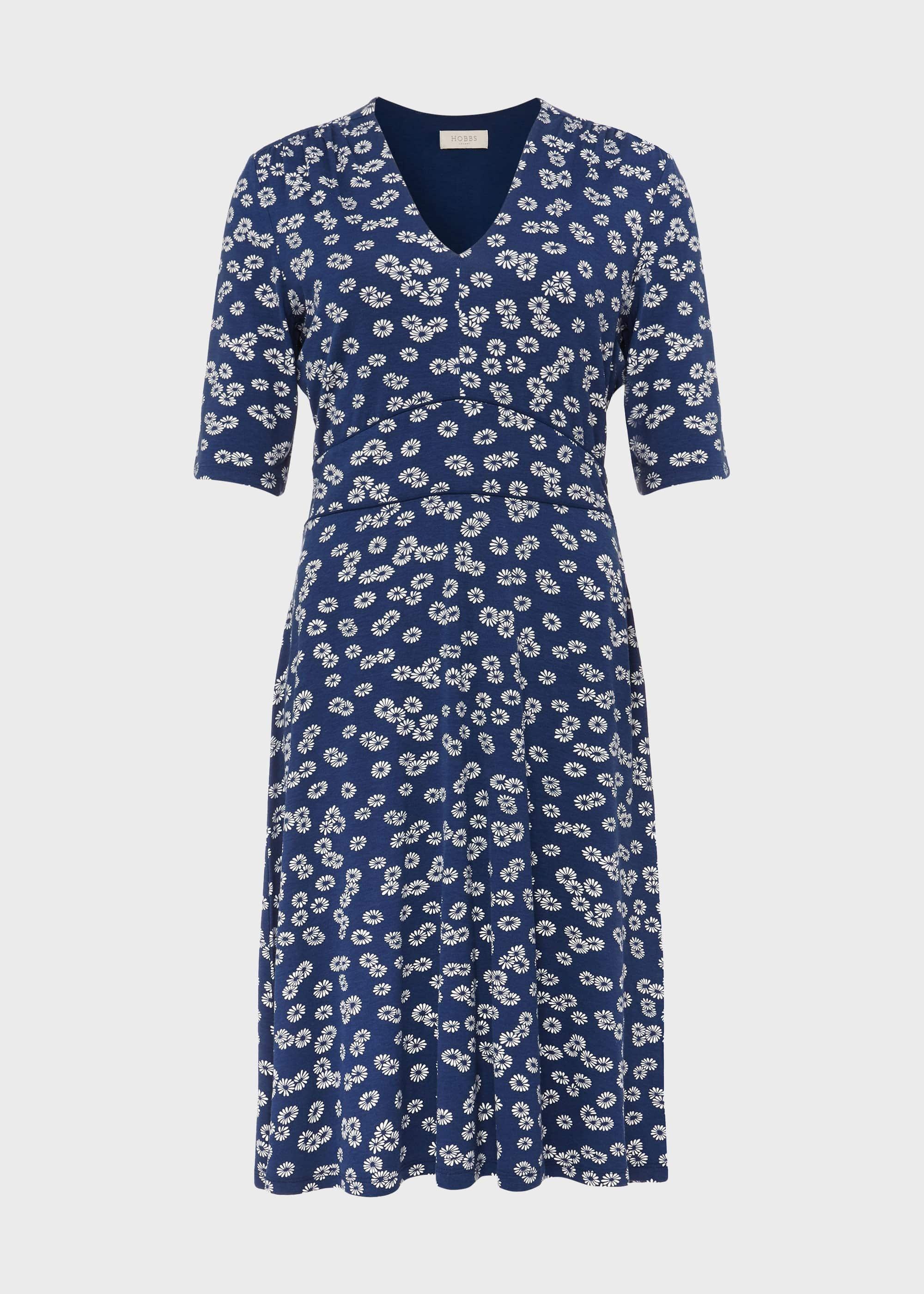 Lina Jersey Floral Dress, French Nvy Whte, hi-res