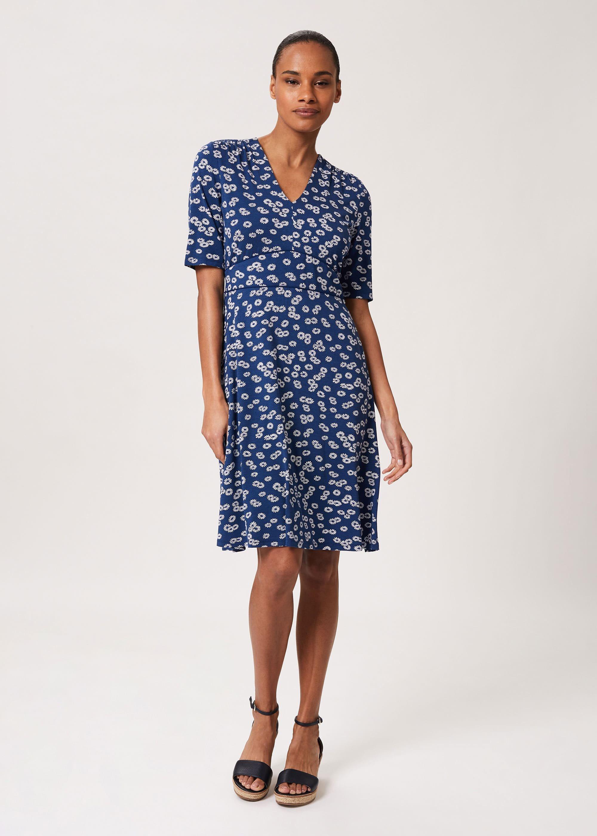 Lina Jersey Floral Dress, French Nvy Whte, hi-res