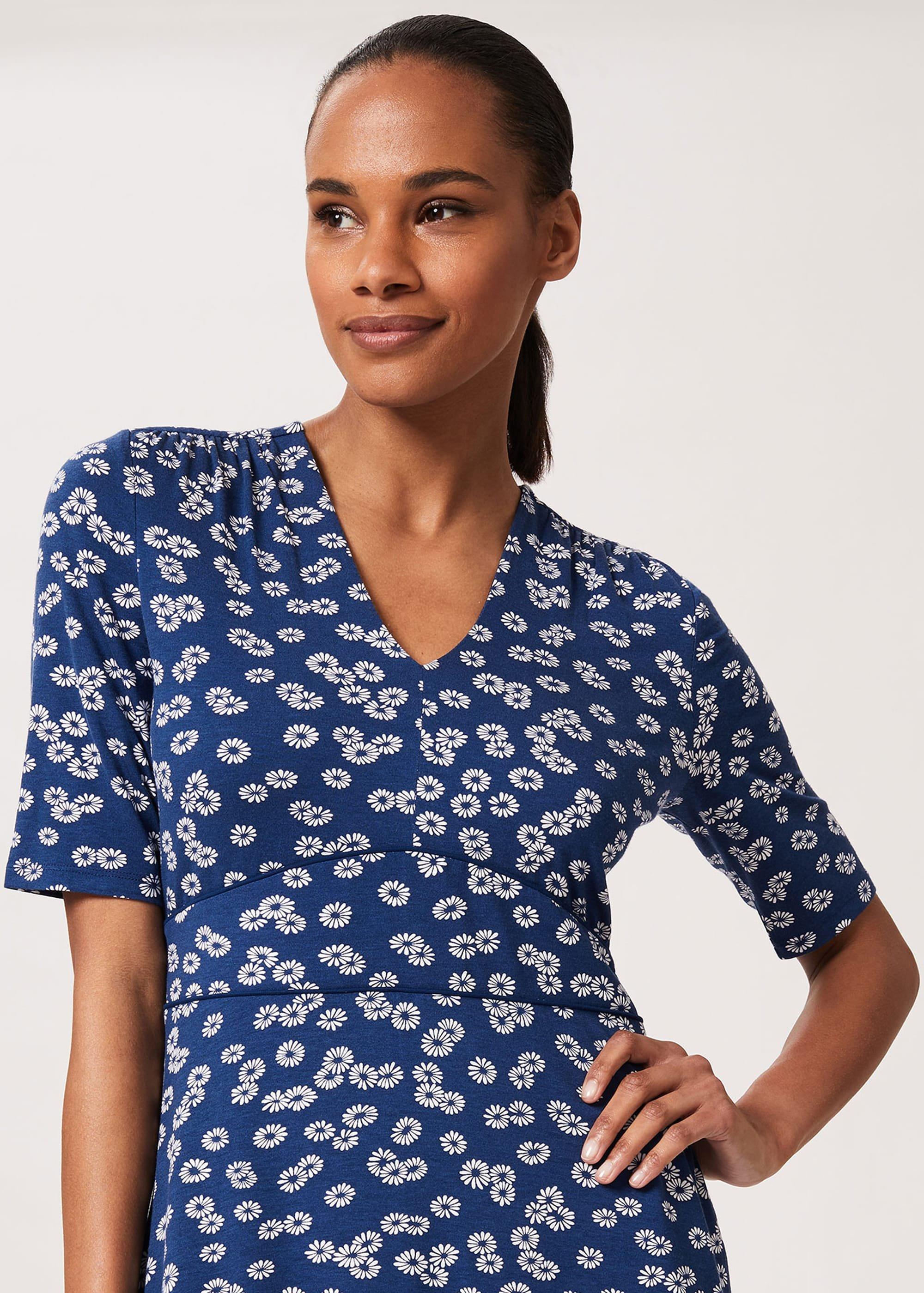 Lina Jersey Floral Dress, French Nvy Whte, hi-res