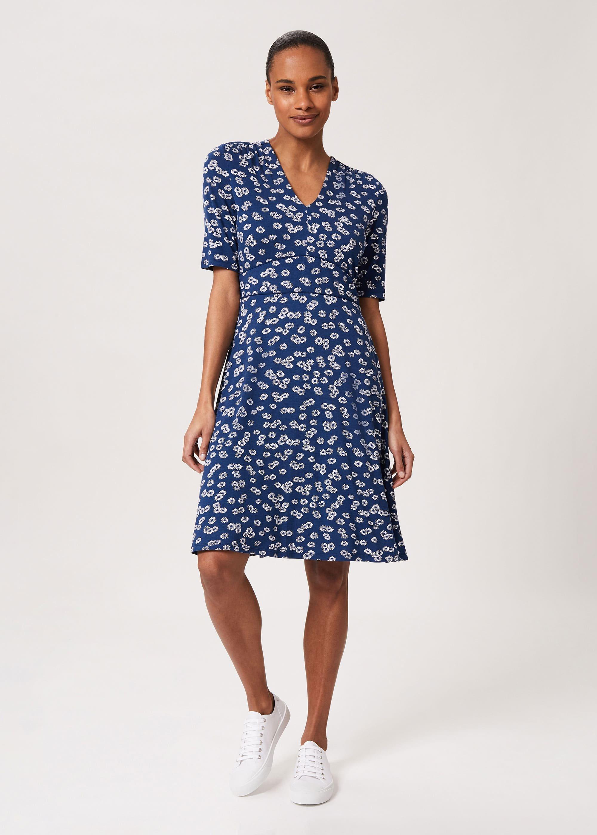 Lina Jersey Floral Dress, French Nvy Whte, hi-res