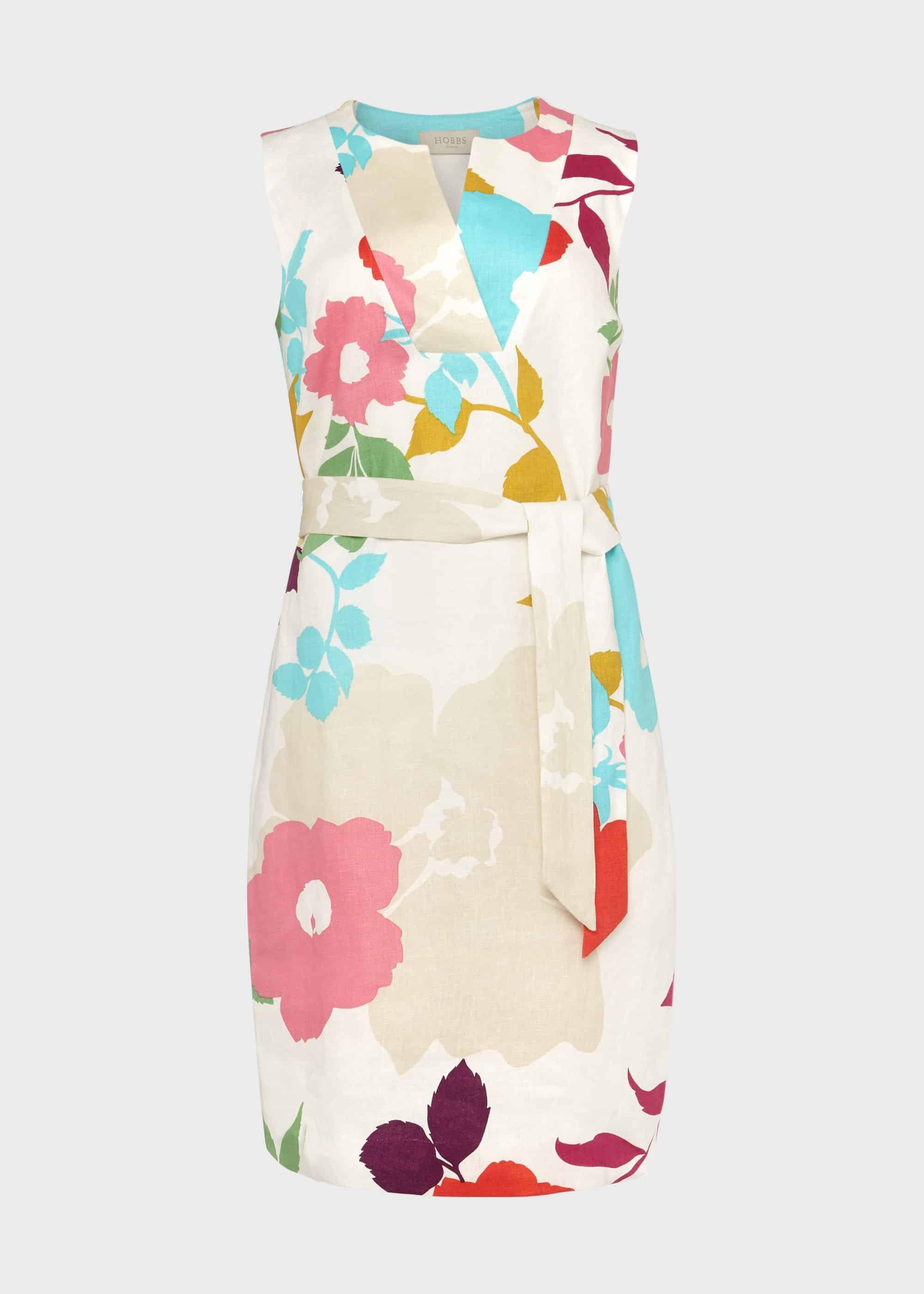 Daria Linen Floral Shift Dress, White Multi, hi-res