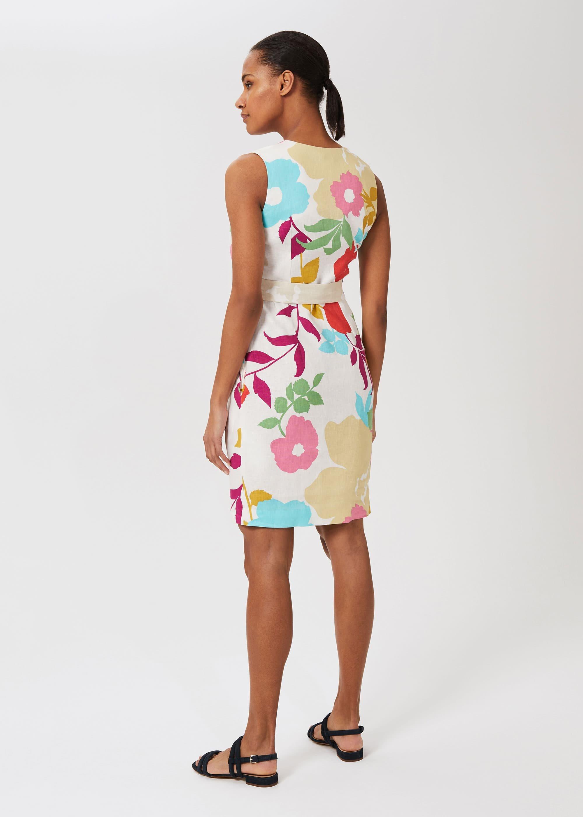 Daria Linen Floral Shift Dress, White Multi, hi-res