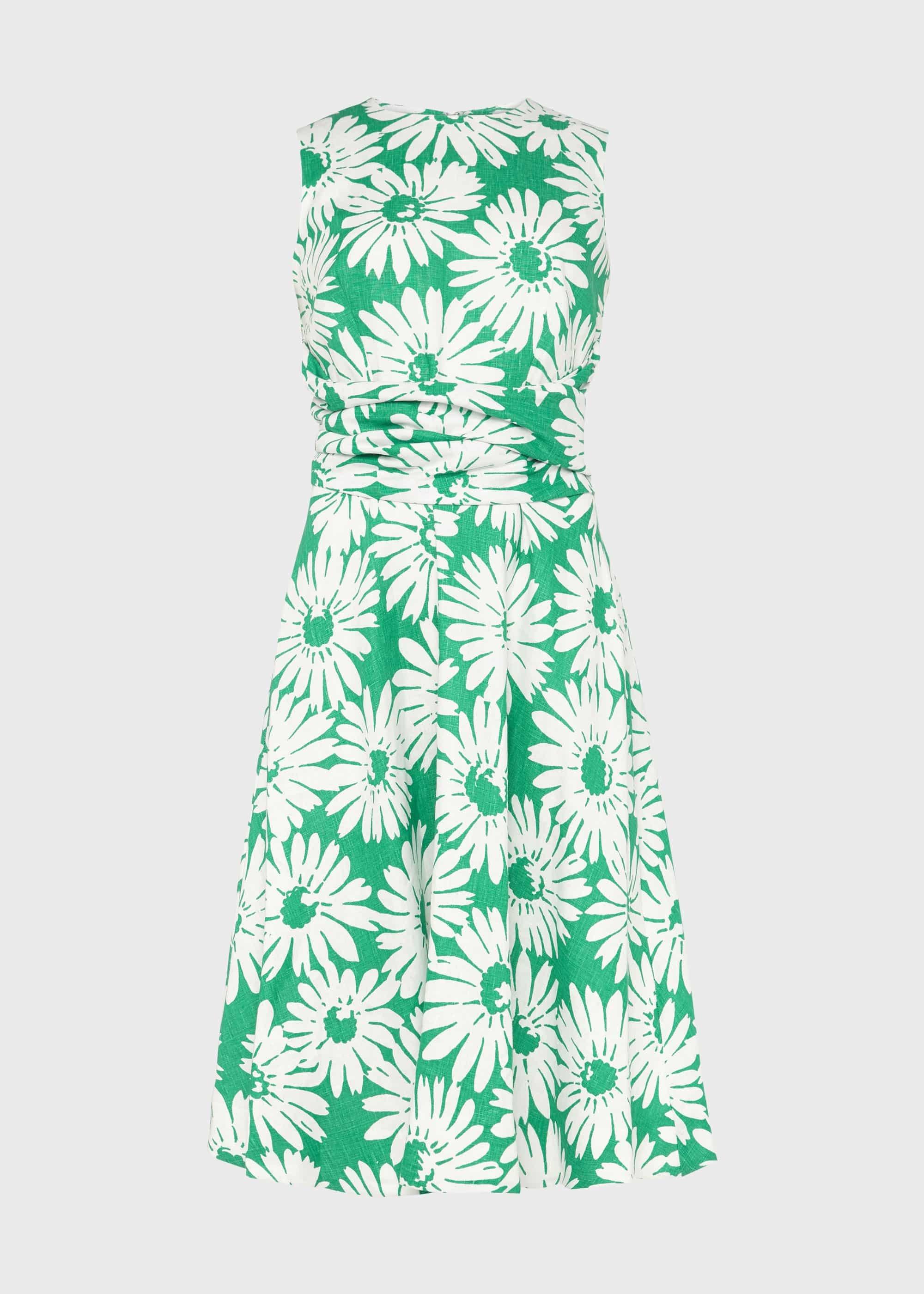 Twitchill Linen Fit And Flare Dress, Green White, hi-res