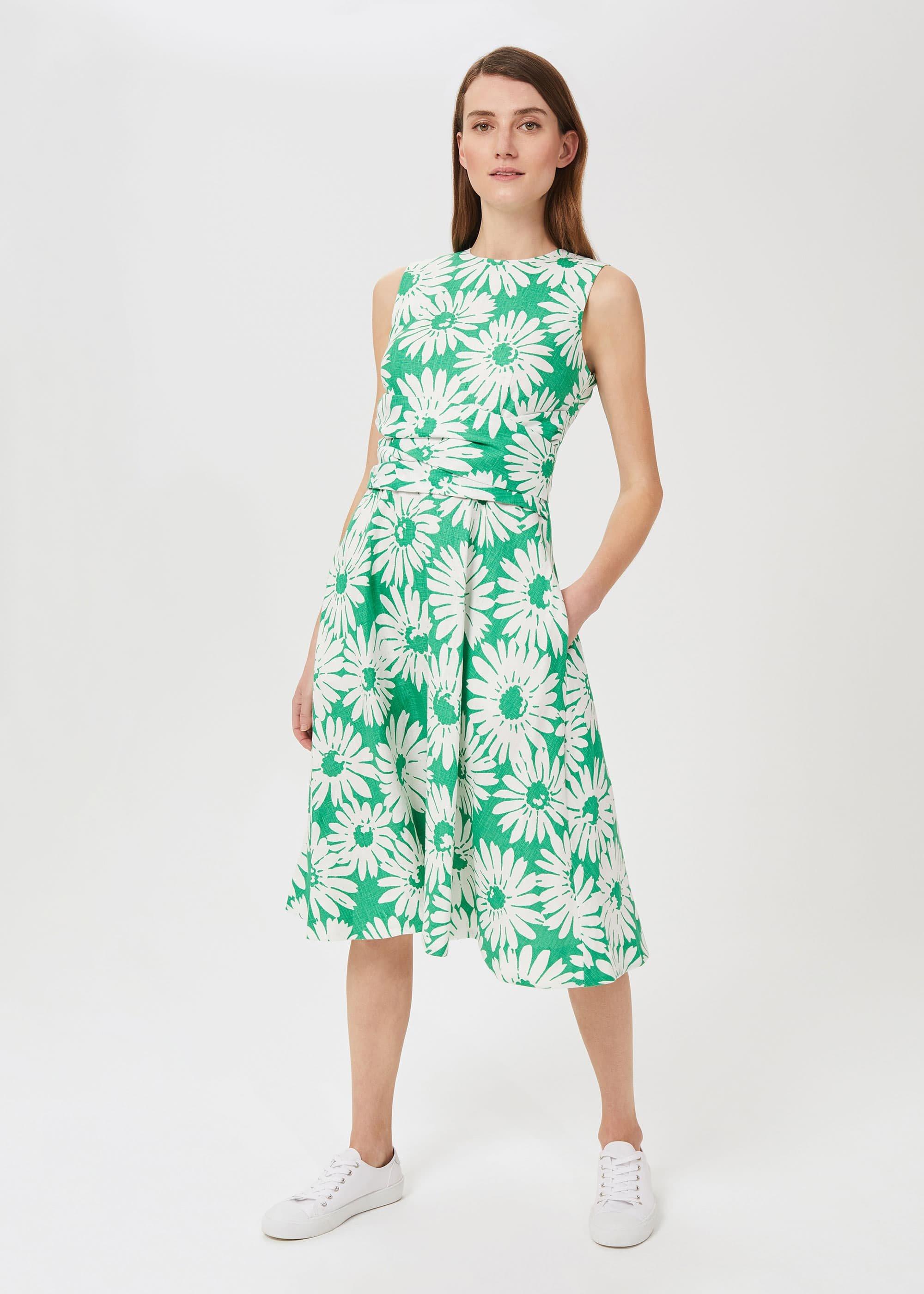 Twitchill Linen Fit And Flare Dress, Green White, hi-res