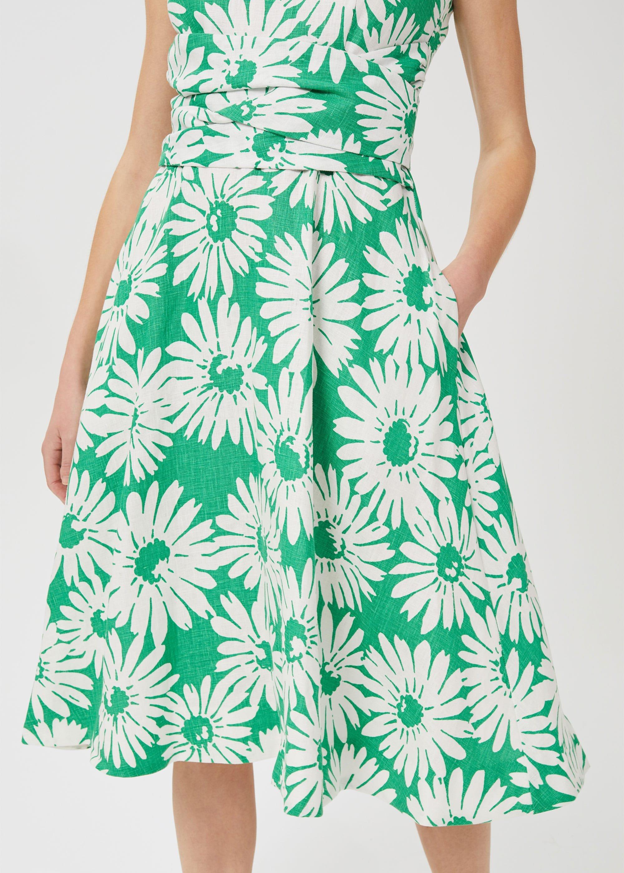 Twitchill Linen Fit And Flare Dress, Green White, hi-res