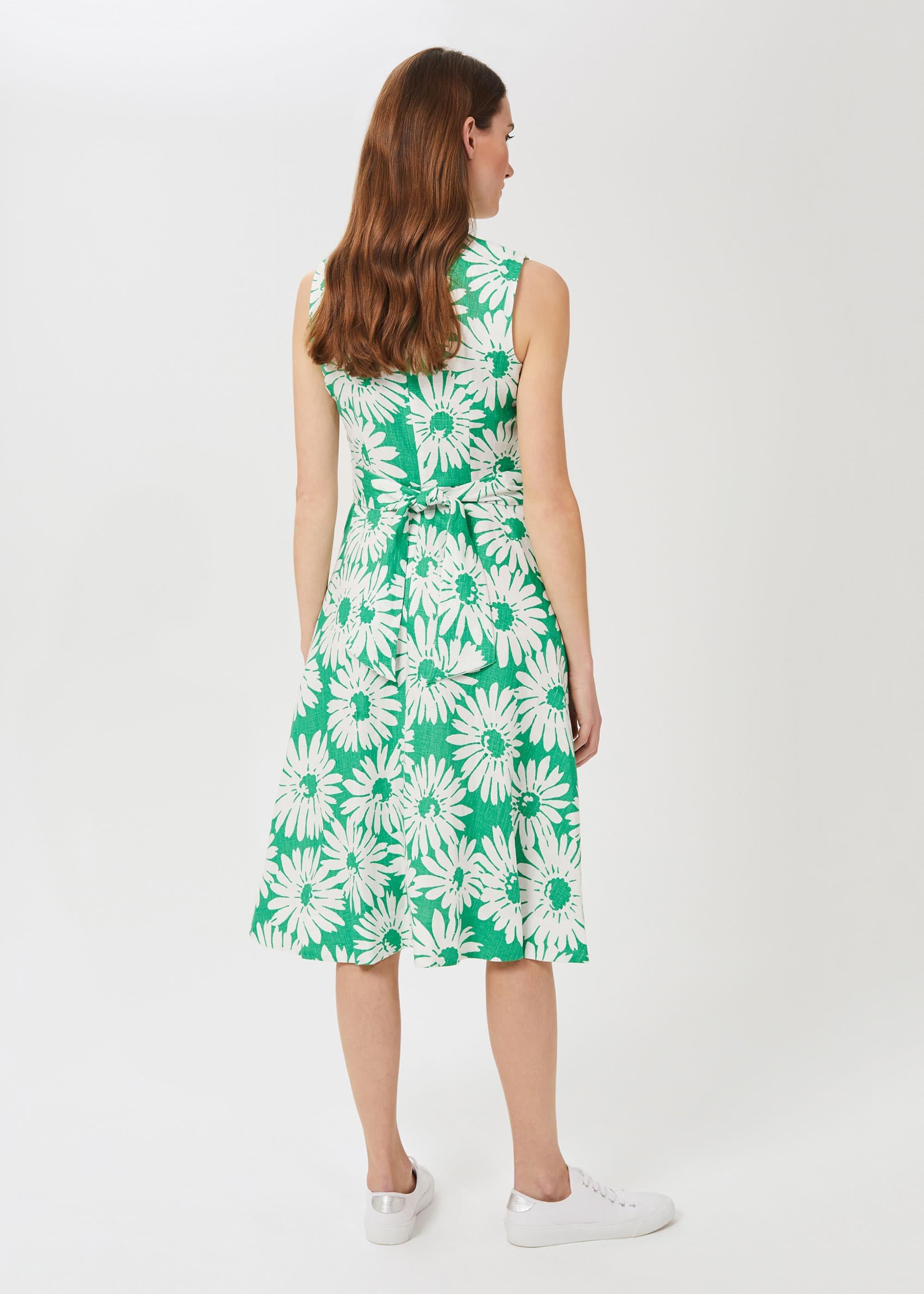 Twitchill Linen Fit And Flare Dress, Green White, hi-res