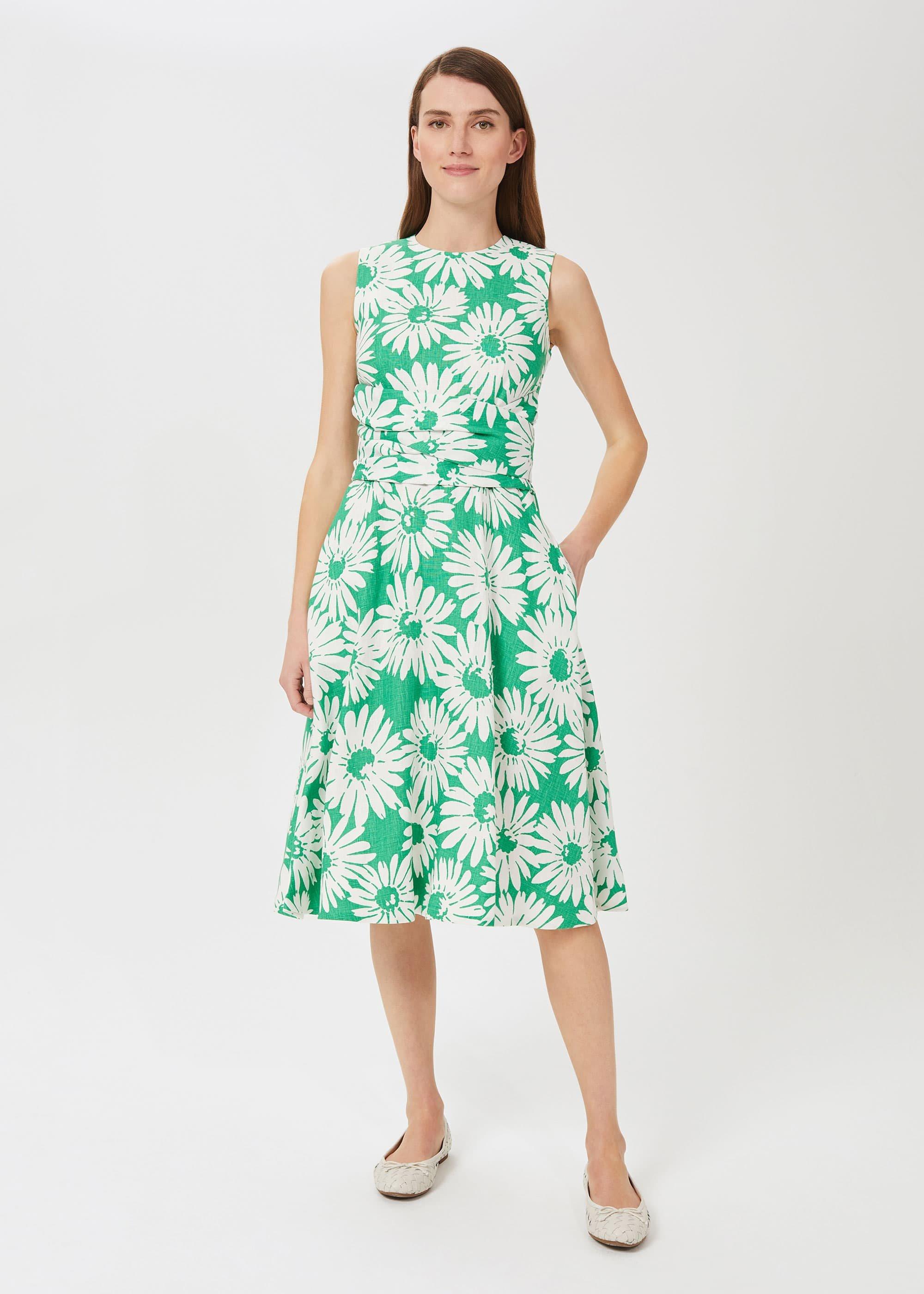 Twitchill Linen Fit And Flare Dress, Green White, hi-res